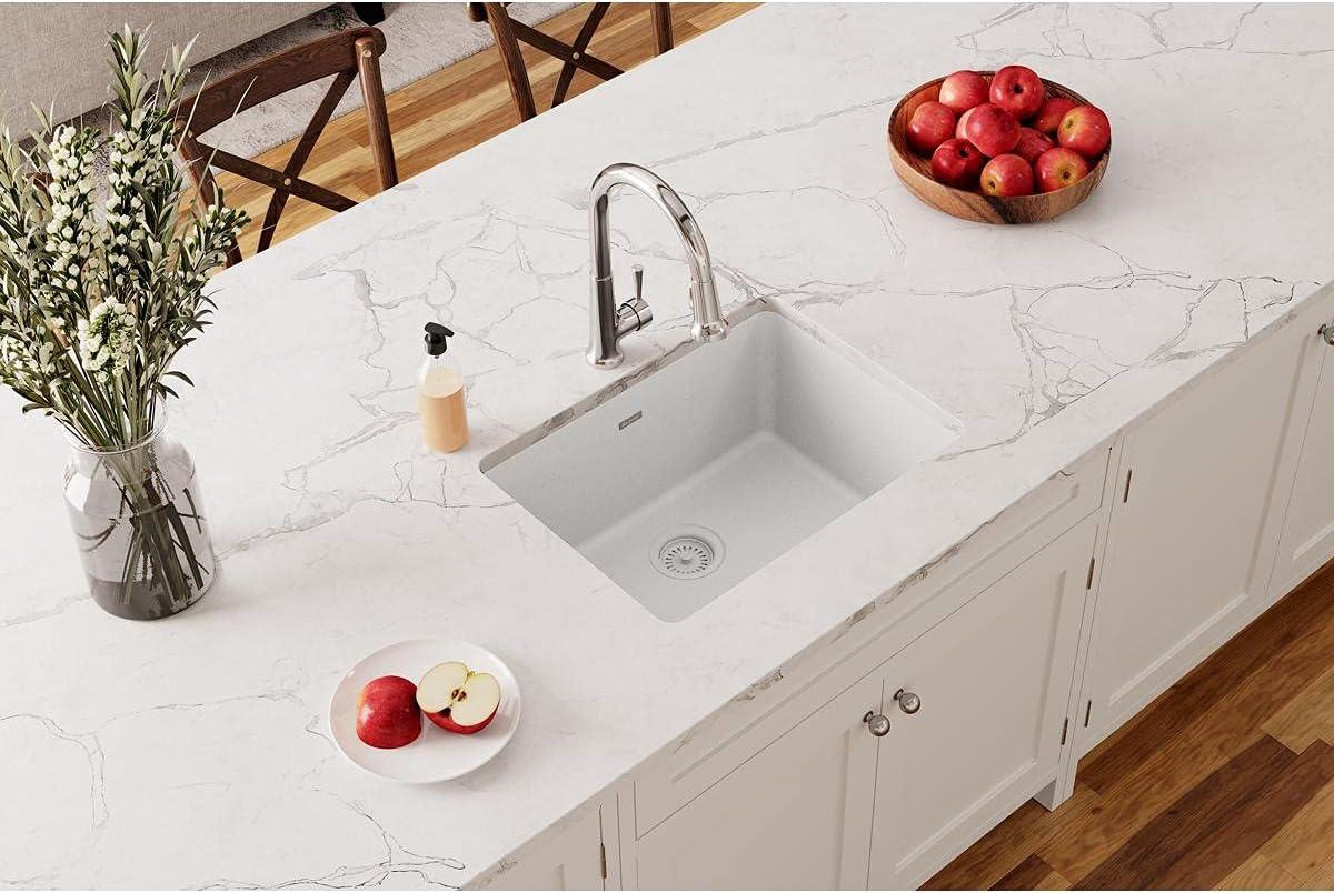 Elkay Quartz Classic 24" Rectangular Undermount Single Bowl Kitchen Sink,White