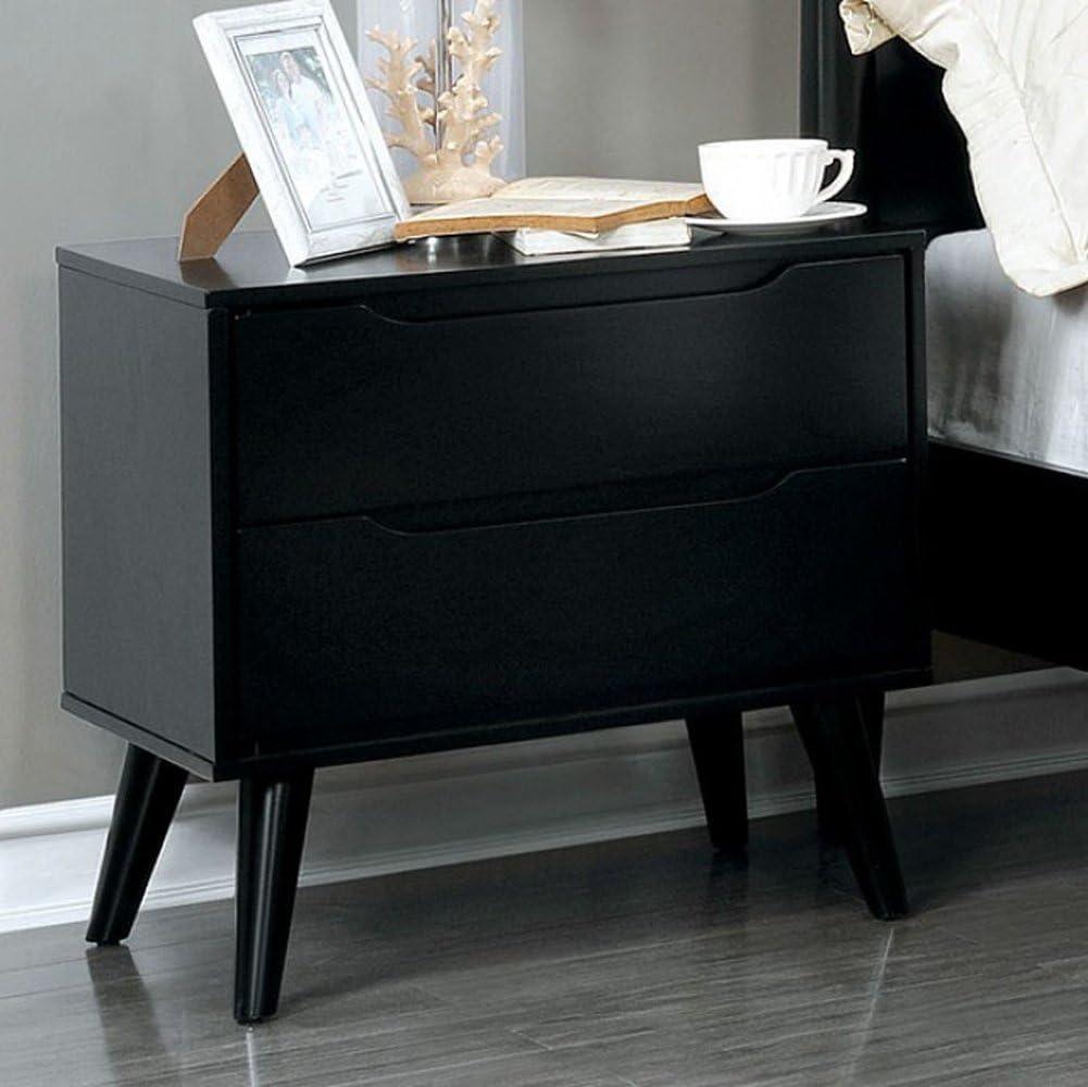 Lenard 2-Drawer Black Wood Mid-Century Modern Nightstand