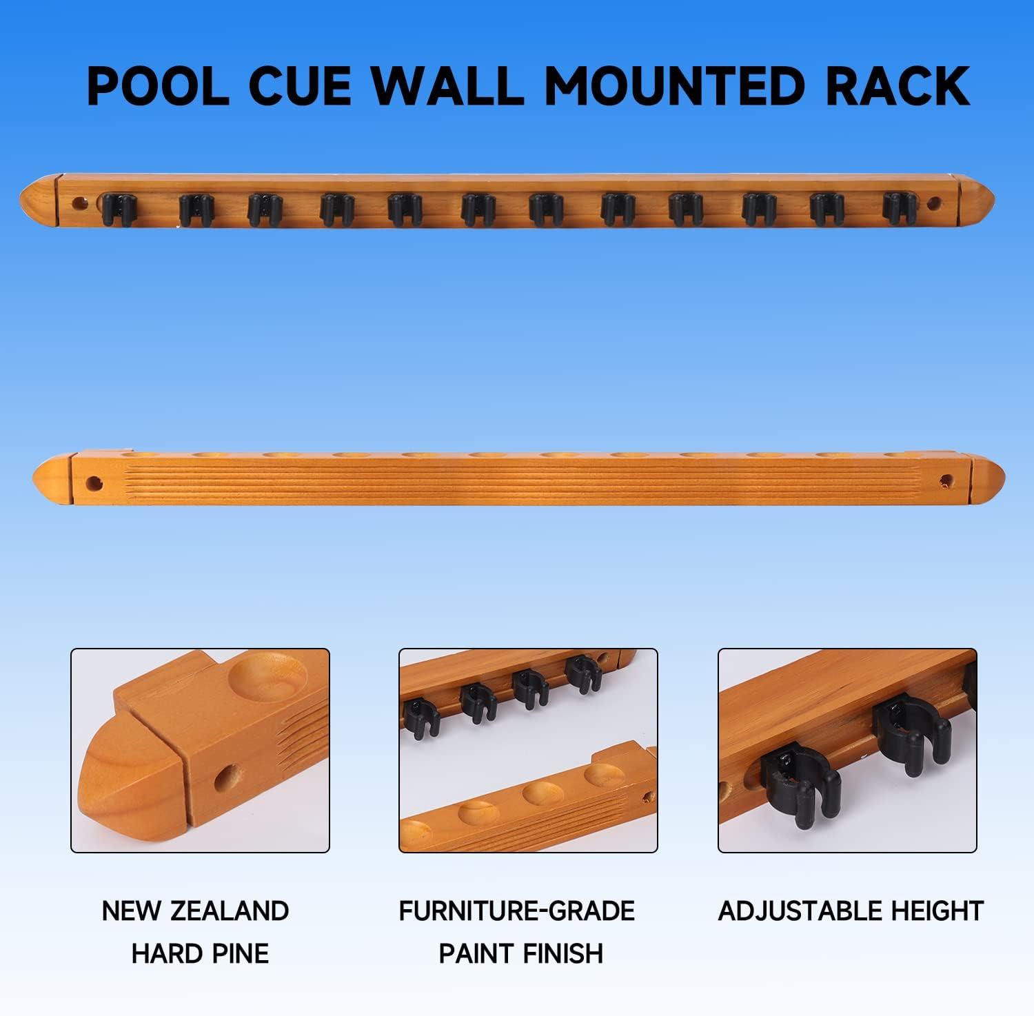 2-Piece Billiard Pool Cue Stick Wall Mounted Rack, Holds 12 Pool Cue Stick