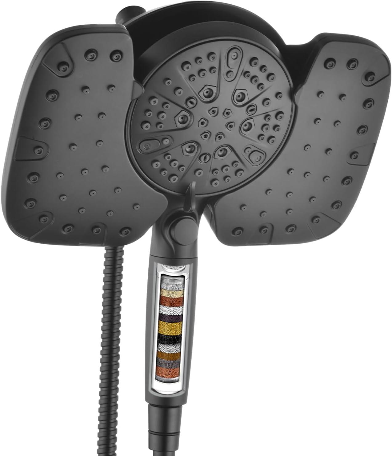 Black Shower Heads with Handheld Spray Combo 2.5GPM: 10” Rainfall Shower Head & Detachable Shower Head, 10 Spray Settings Handheld Shower Head with ON/OFF Switch and 15-Stage Filter