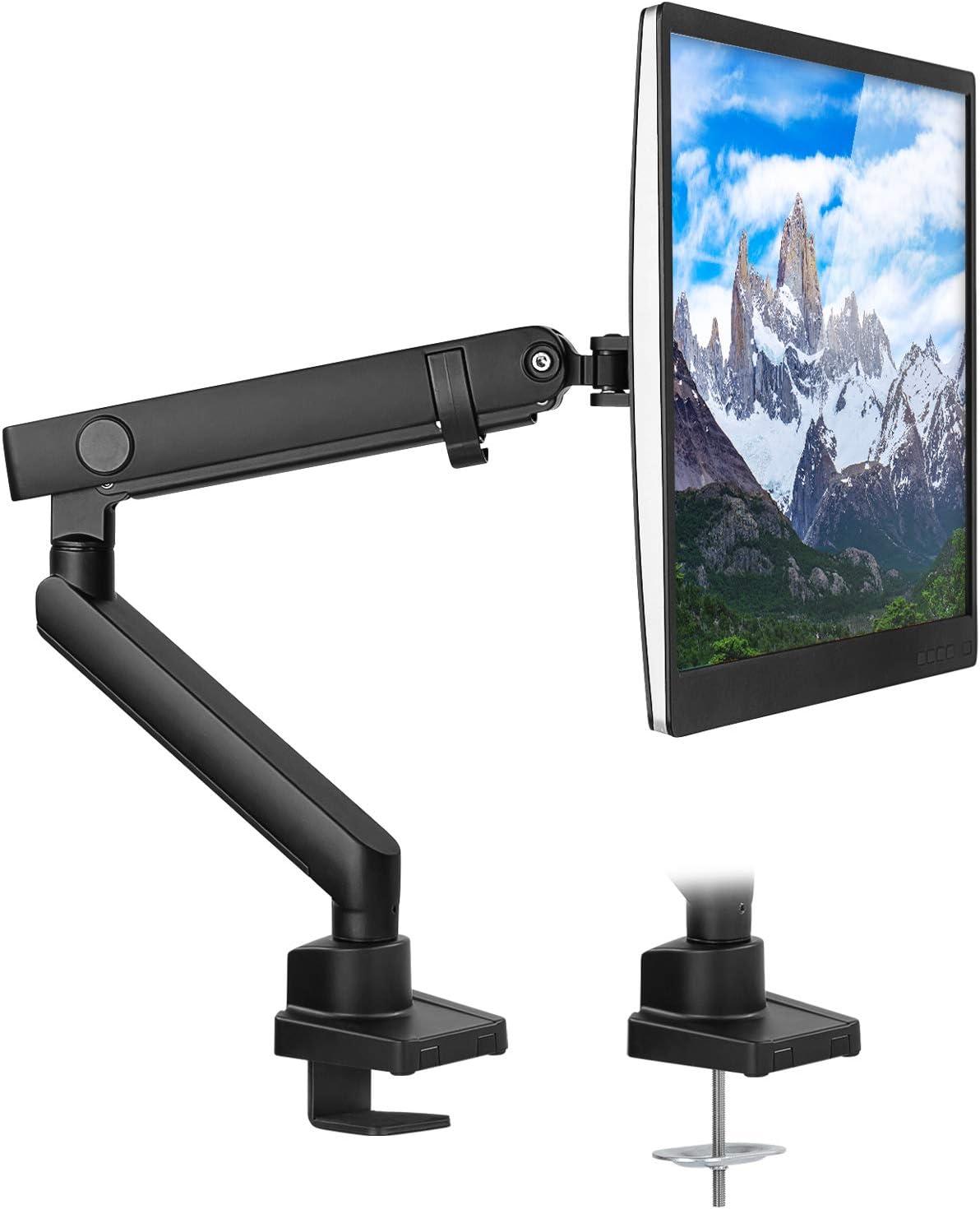 Mount-It! Articulating Single Monitor Arm Mount | Monitor Desk Stand | Mechanical Spring Arm | Fits 24 - 32 in. Screens | C-Clamp and Grommet Bases