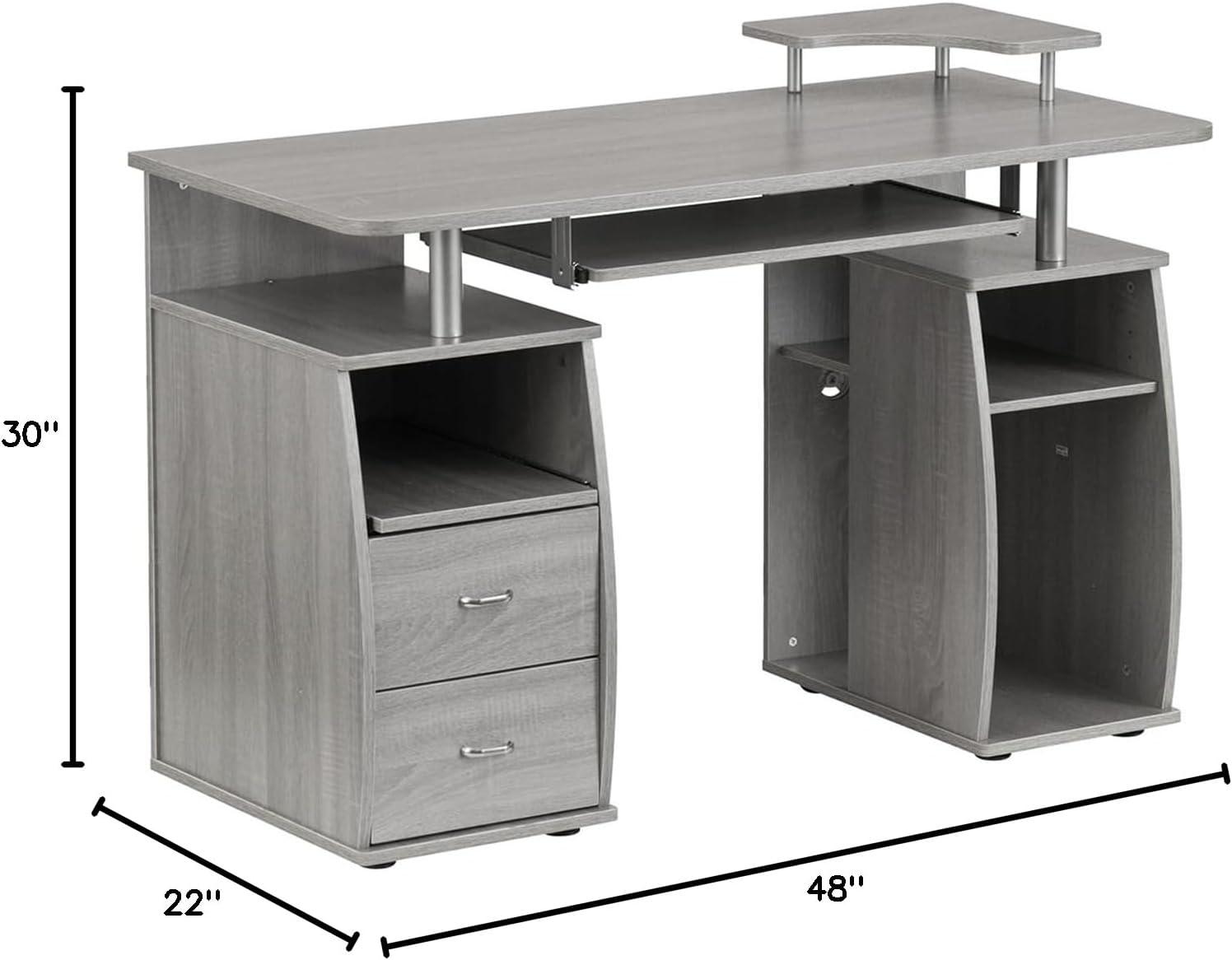 Gray MDF Computer Desk with Drawer and Keyboard Tray