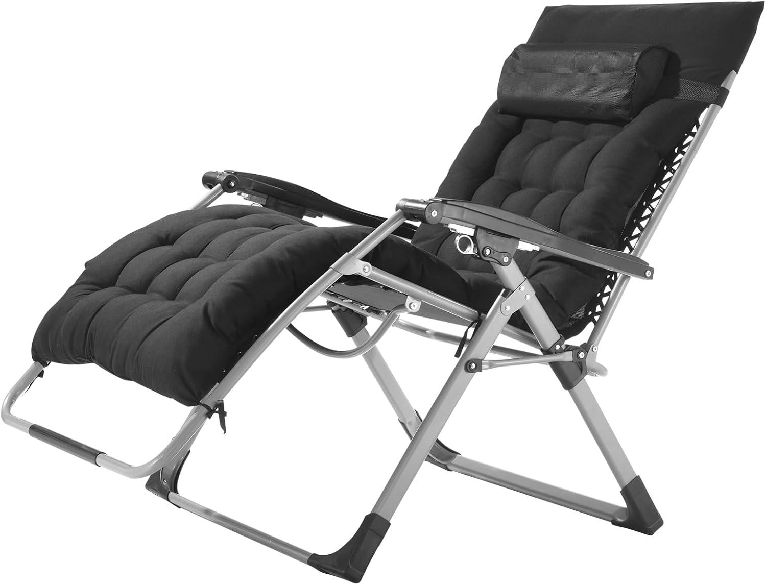 Black Cushioned Zero Gravity Recliner Lounger with Tray