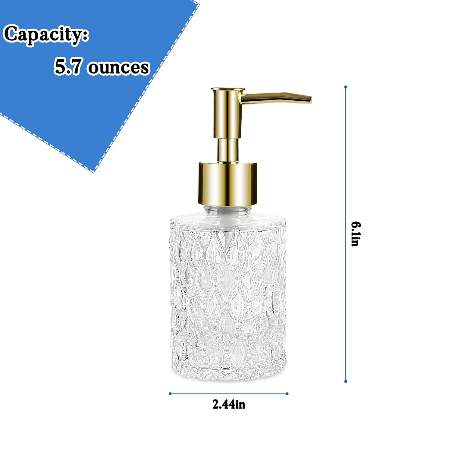 Multipurpose Soap Dispenser Easy to Clean Glass Soap Pump Dispenser Ideal for Bath and Bathroom (Gold)