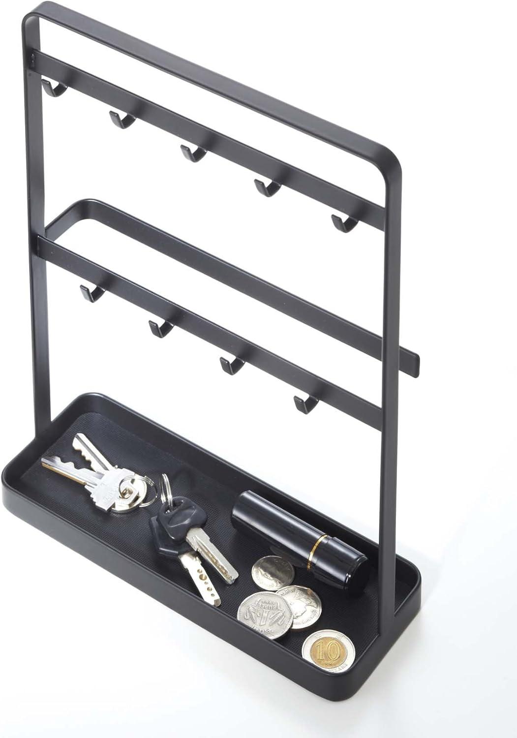 Black Metal and Wood Key Stand with Tray