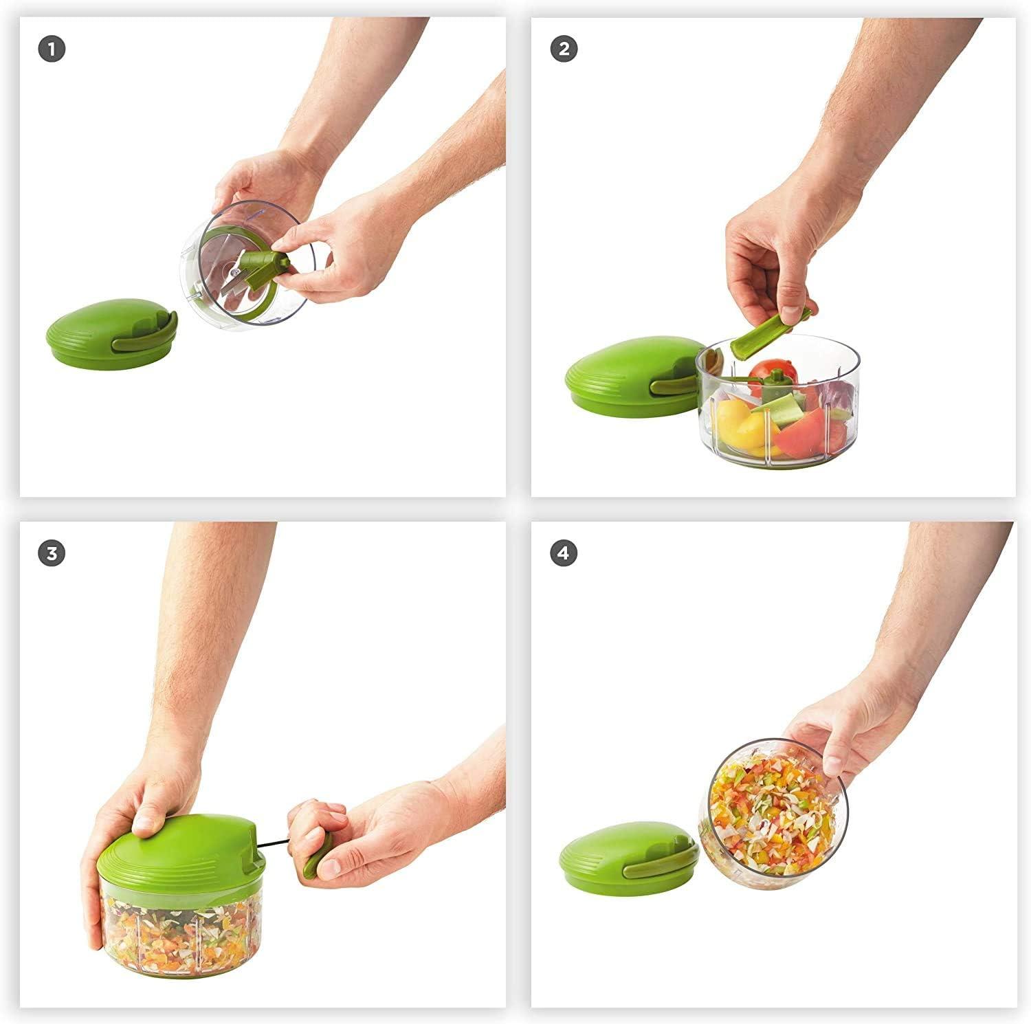 Green Manual Pull Cord Food Chopper with Stainless Steel Blades