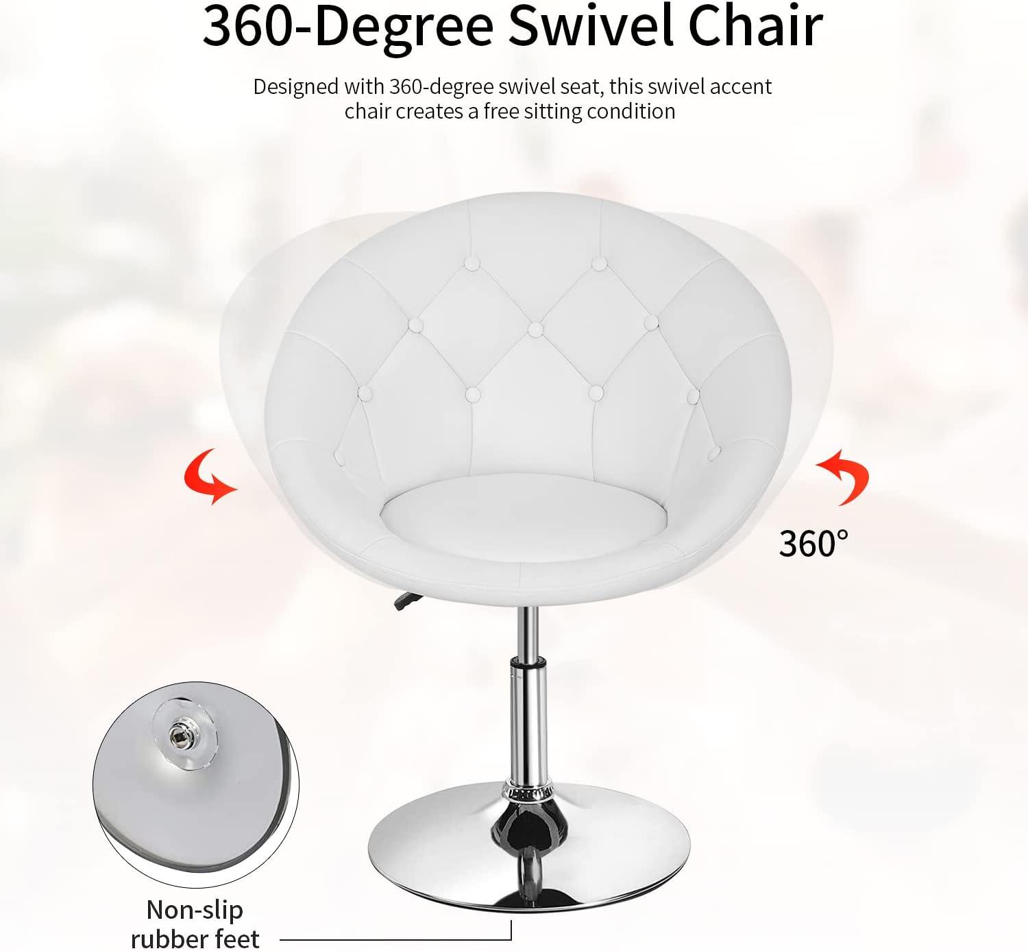 Costway 1PC Adjustable Modern Swivel Round Tufted Back Accent Chair PU Leather Black