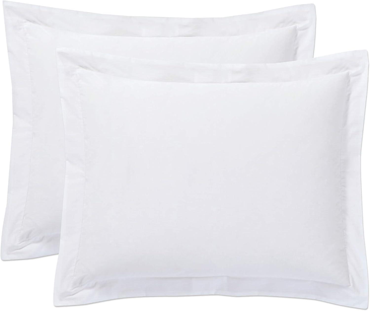 White Cotton Blend Standard Pillow Shams with Flange