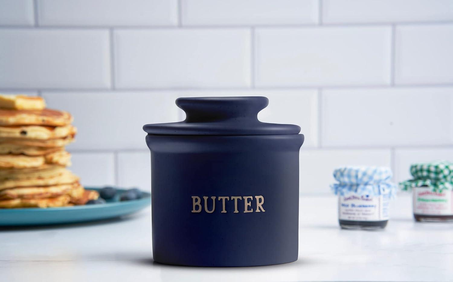 Kook Butter Keeper Dish, Ceramic Crock with Lid, For Soft Butter