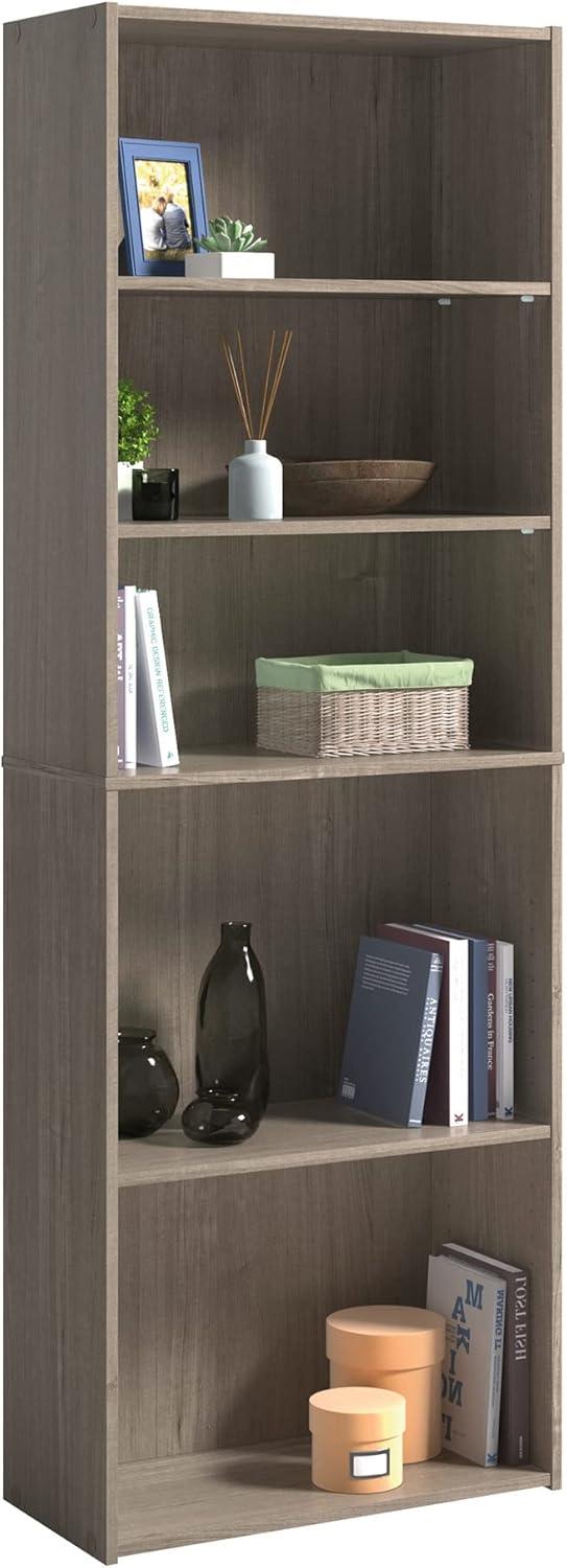 71.18"5 Shelves Beginnings Vertical Bookcase Silver Sycamore- Sauder: Modern Storage, MDF Frame: Paper Laminate Surface