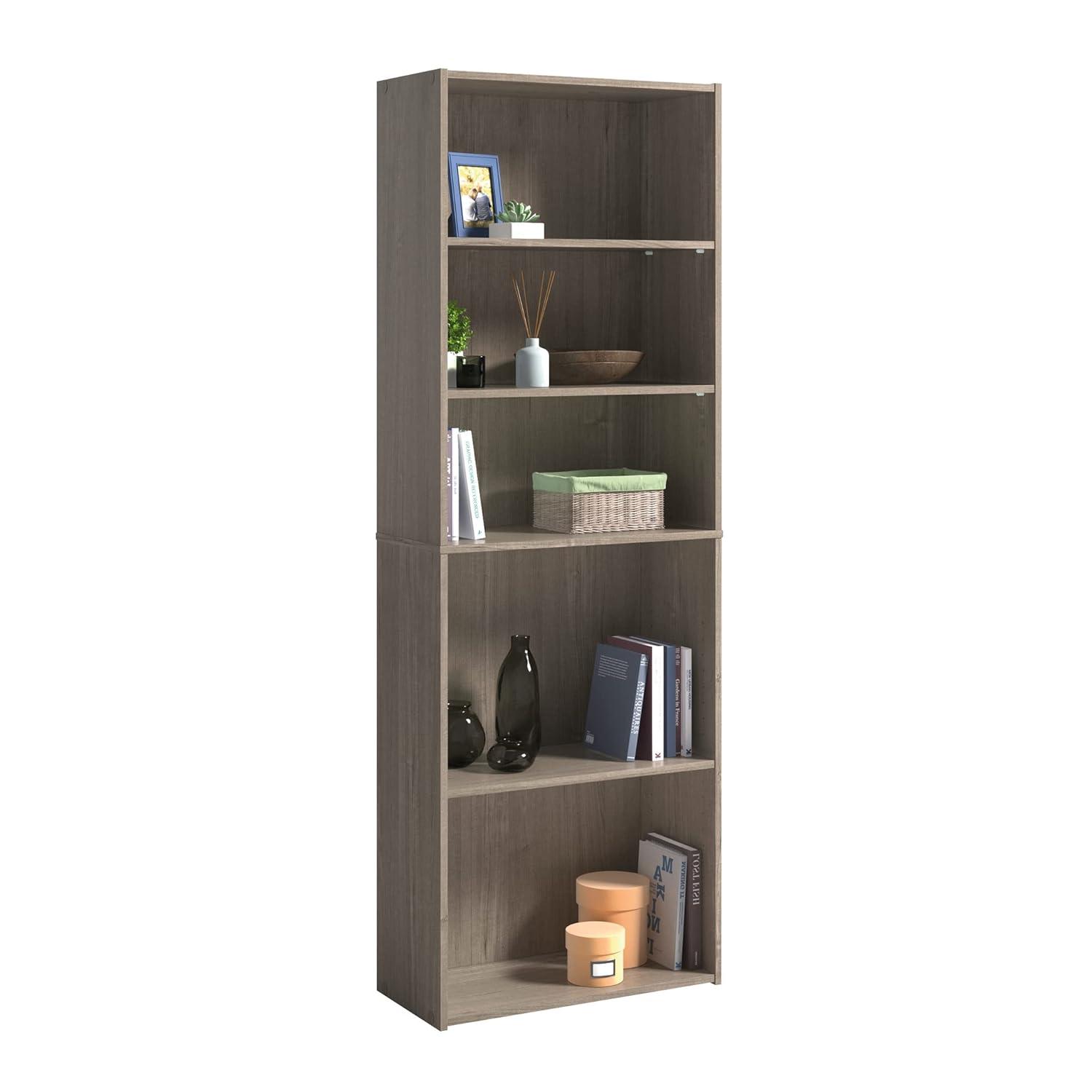 71.18"5 Shelves Beginnings Vertical Bookcase Silver Sycamore- Sauder: Modern Storage, MDF Frame: Paper Laminate Surface