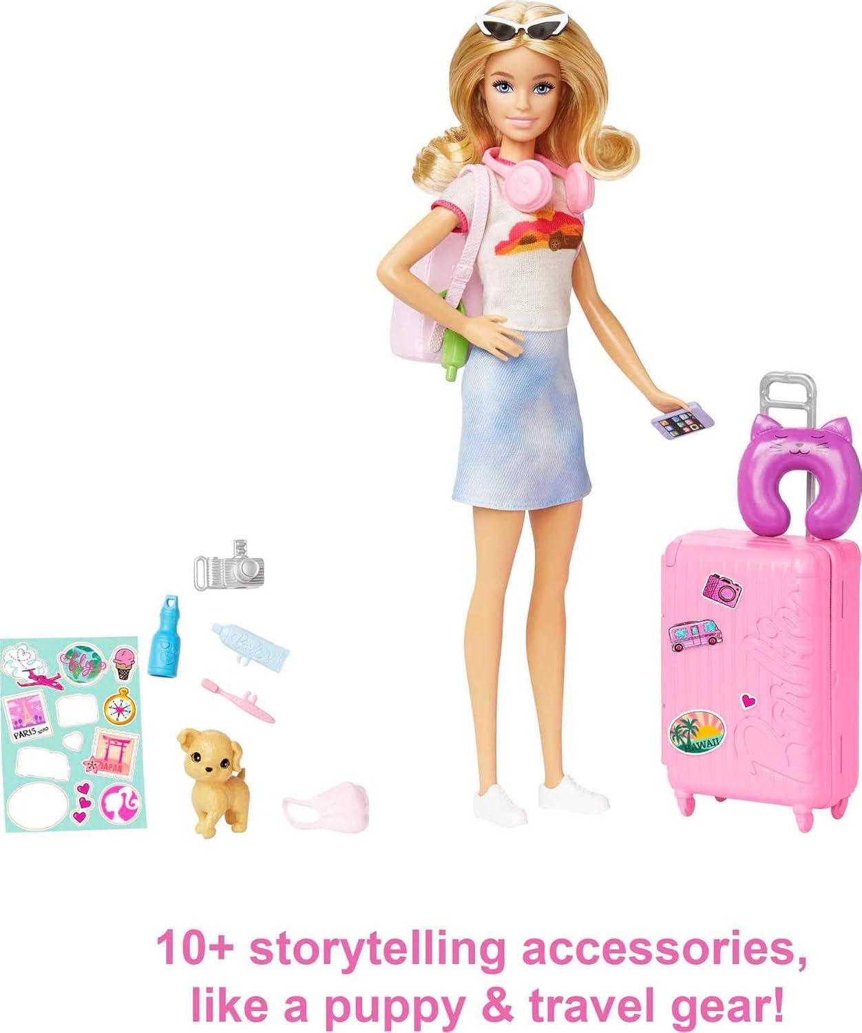 Barbie Doll and Accessories Travel Set with Puppy