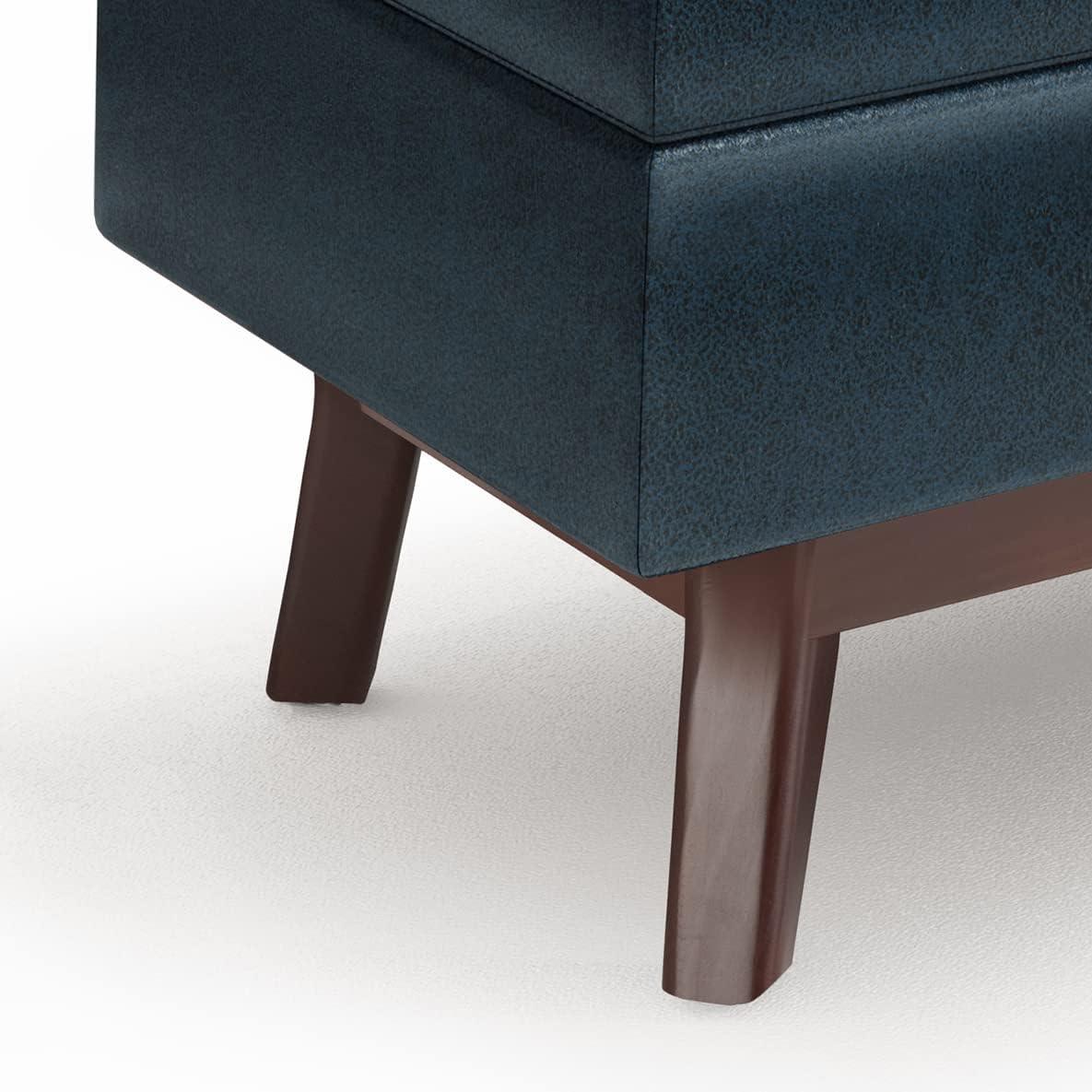 Simpli Home Owen 36" Wd. Small Rectangular Storage Ottoman in Distressed Dark Blue