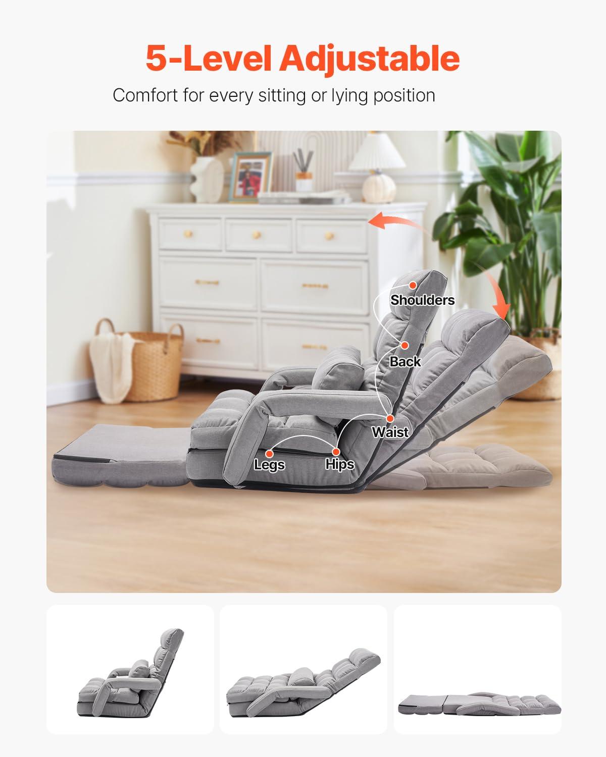 Trule Floor Chair with 5 Adjustable Position and Armrest Floor Gaming Chair Gray