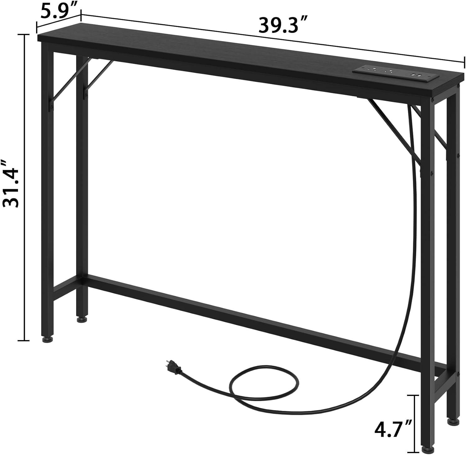 Danolapsi Console Table with Power Outlet,5.9" Narrow Sofa Table,Skinny Console Table with Storage,Farmhouse Table Behind Sofa Couch Hallway Entrance for Living Room,Entryway,Foyer