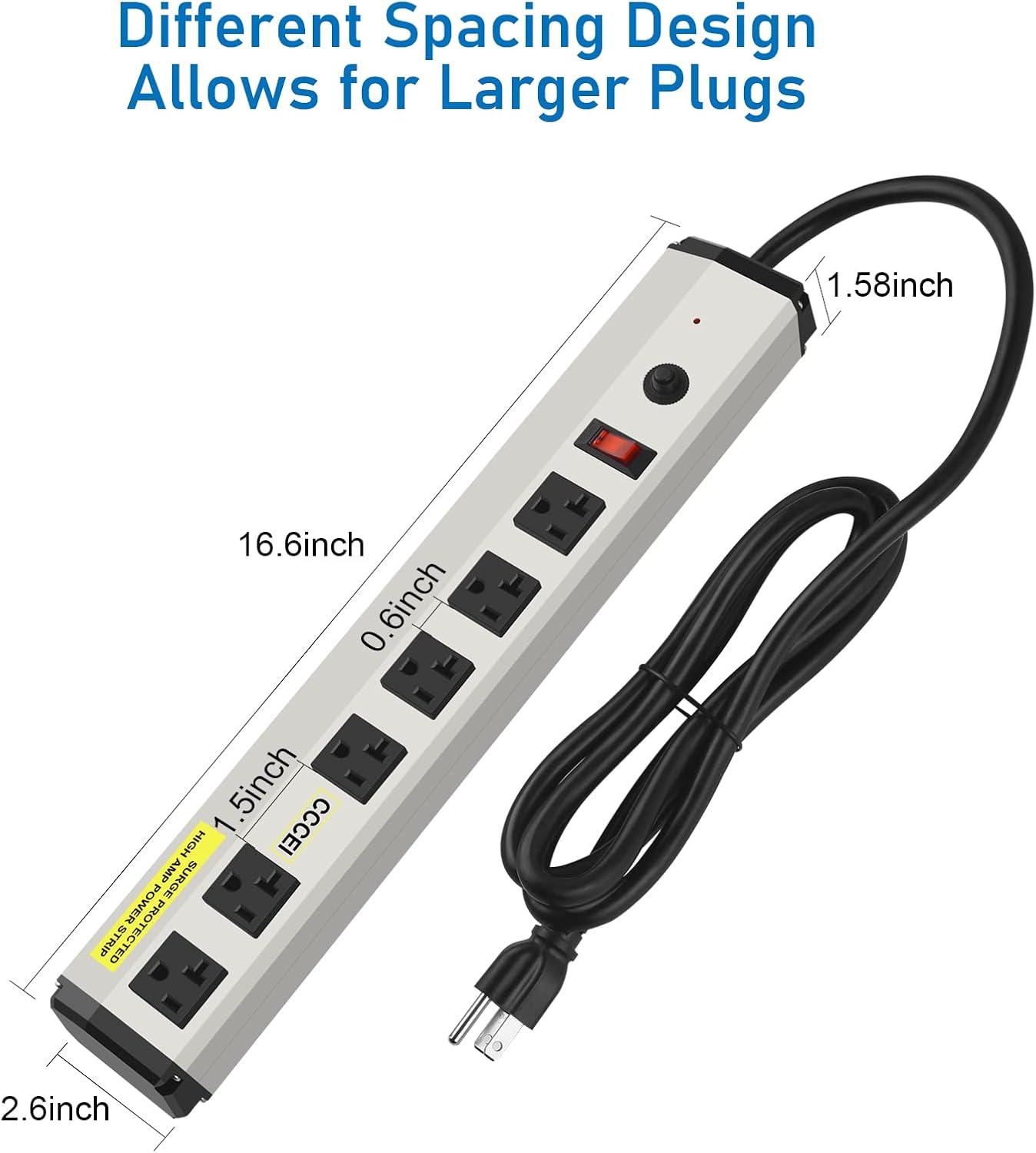 12 Gauge Heavy Duty Power Strip Surge Protector 4800J, 20 Amp 6 Plug Industrial Shop Garage Metal Multiple Outlets, 6 FT Extension Cord 5-15P Adapter High Amp 6-20R T-Slot 20a for Appliance.