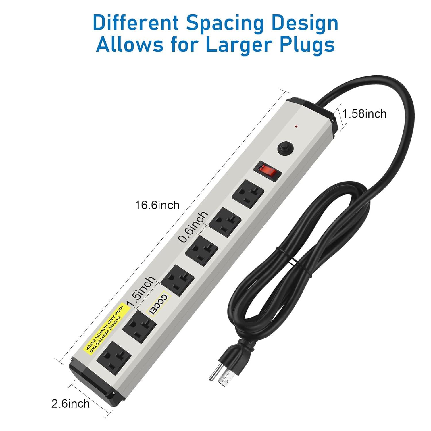 12 Gauge Heavy Duty Power Strip Surge Protector 4800J, 20 Amp 6 Plug Industrial Shop Garage Metal Multiple Outlets, 6 FT Extension Cord 5-15P Adapter High Amp 6-20R T-Slot 20a for Appliance.