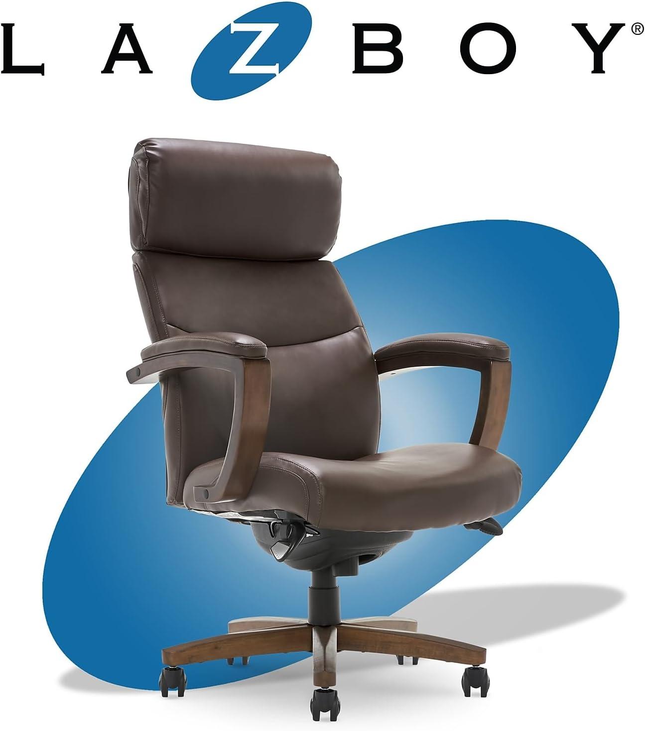 Greyson Modern Executive High-Back Office Chair with Solid Wood Arms and Lumbar Support