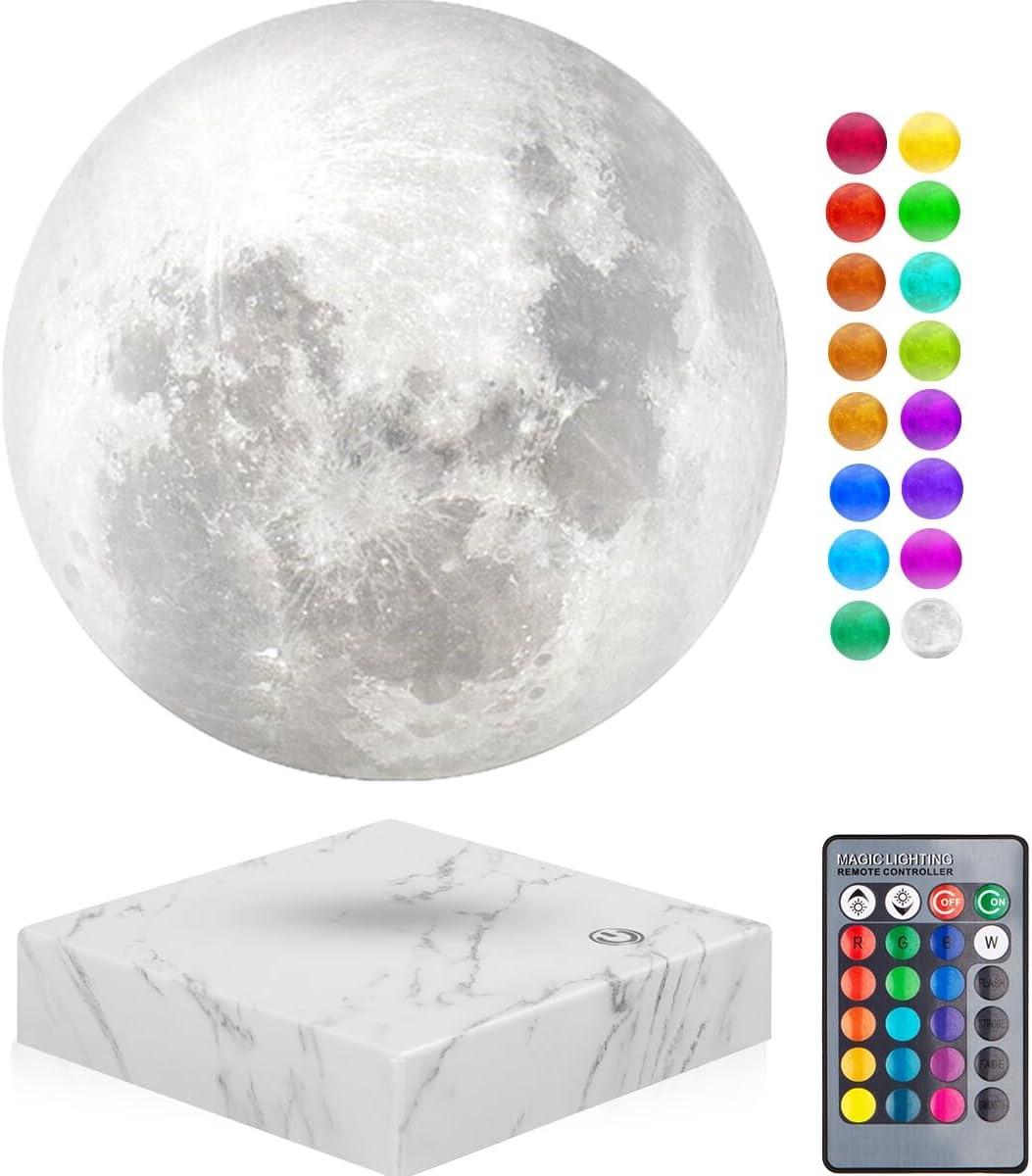 VGAzer Moon Lamp 3D Printing Magnetic Levitating Moon Light Lamps for Home、Office Decor, Creative Gift-6 Inch,Has 16 Colors 20 Modes