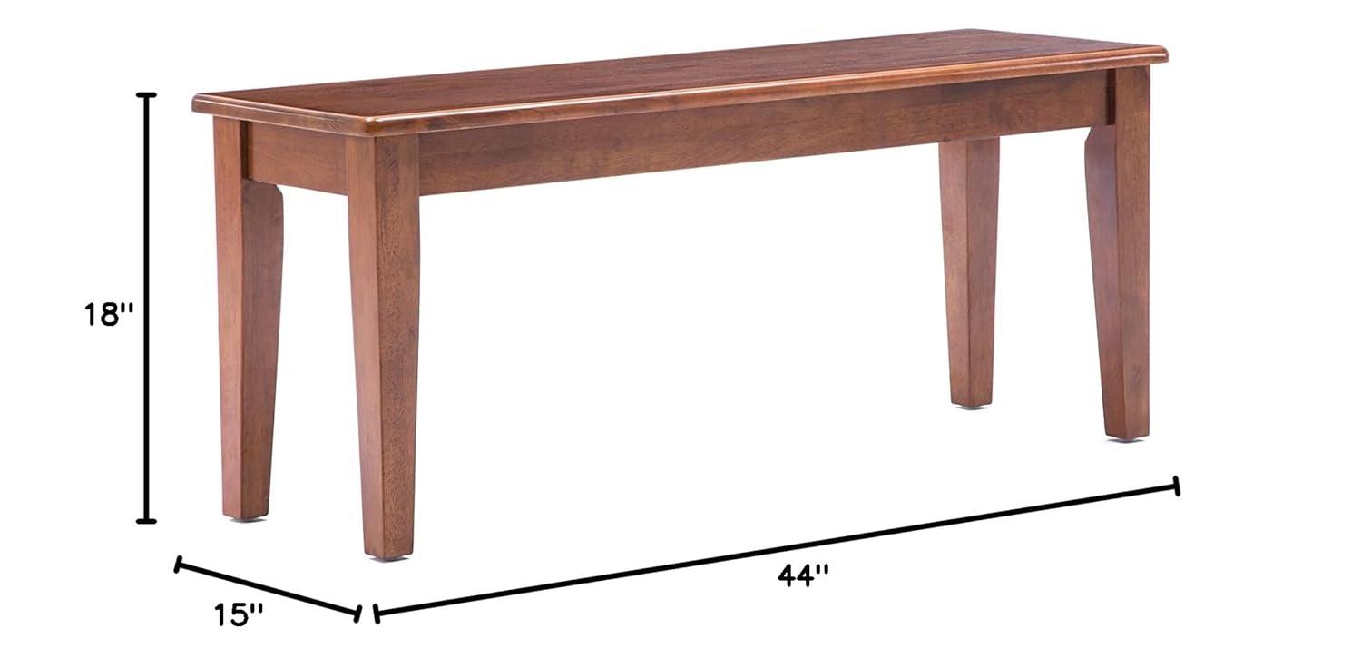 Boraam Shaker 18in Dining Height Backless Wood Dining Bench, Walnut Finish