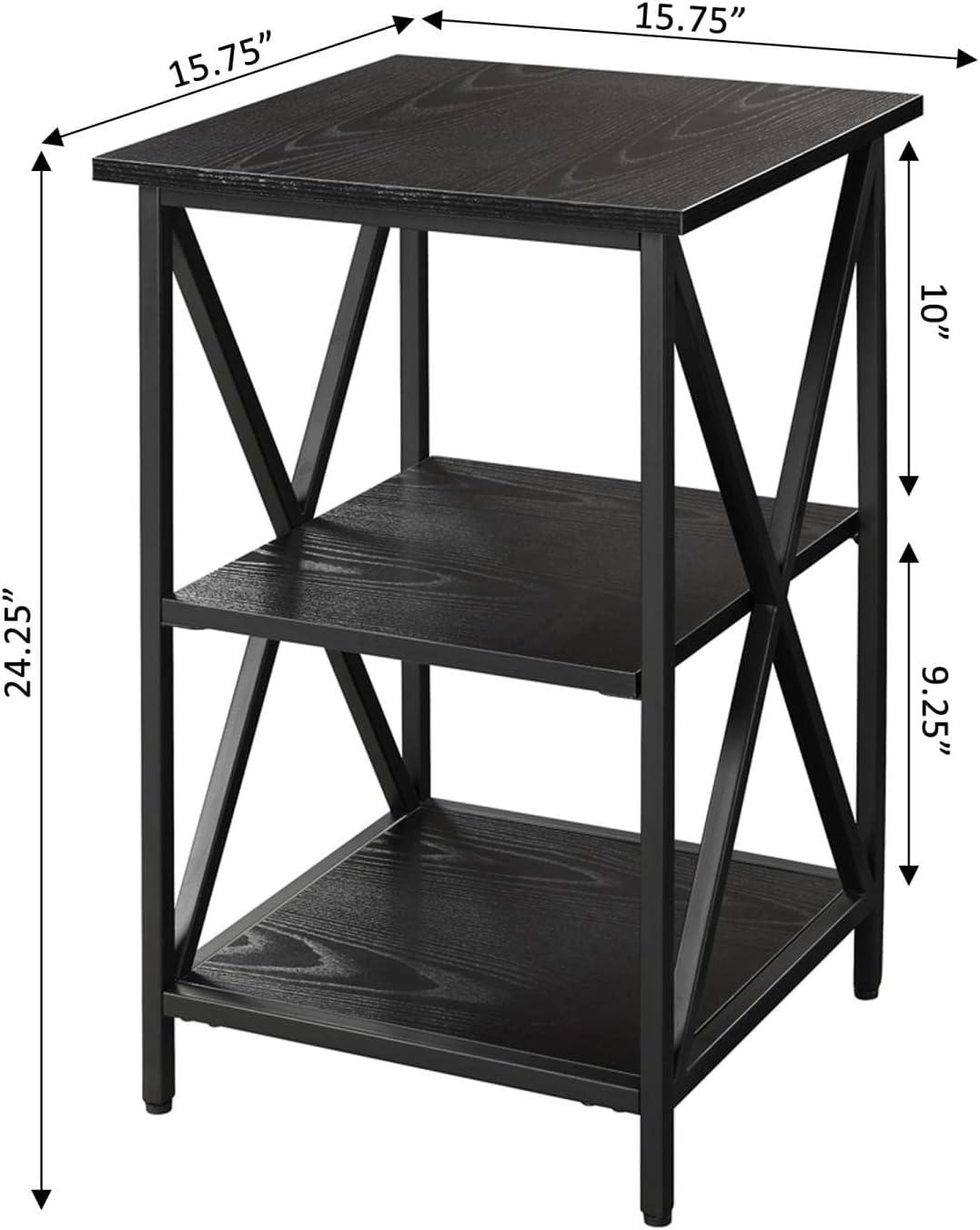 Black and Cherry 3-Tier Wood Metal End Table