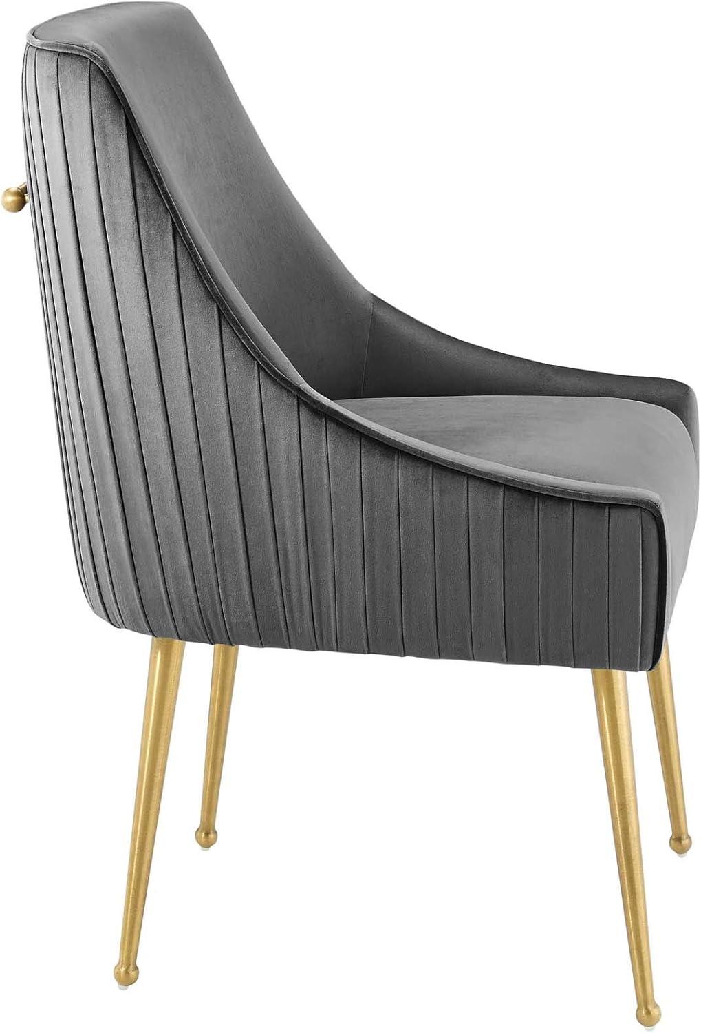 Elegance Brushed Gold & Gray Velvet Upholstered Side Chair