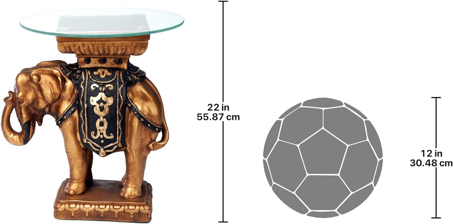 Majestic Maharajah Elephant 18" Glass-Topped Side Table in Black and Gold