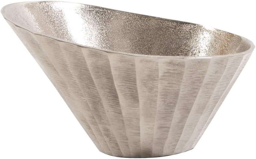 Silver Chiseled Metal Decorative Accent Bowl