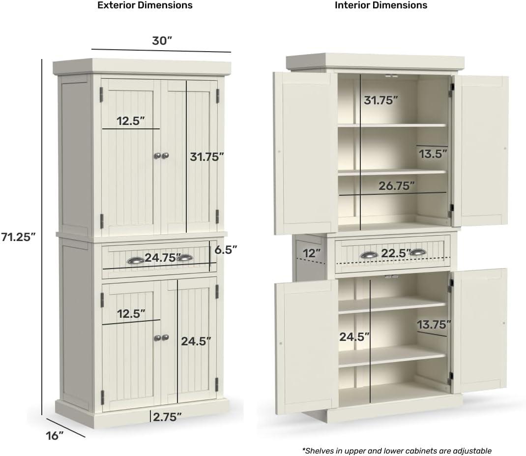 Nantucket Pantry Off White - Homestyles: Coastal Style Storage, 4-Door Hardwood Cabinet with Adjustable Shelves