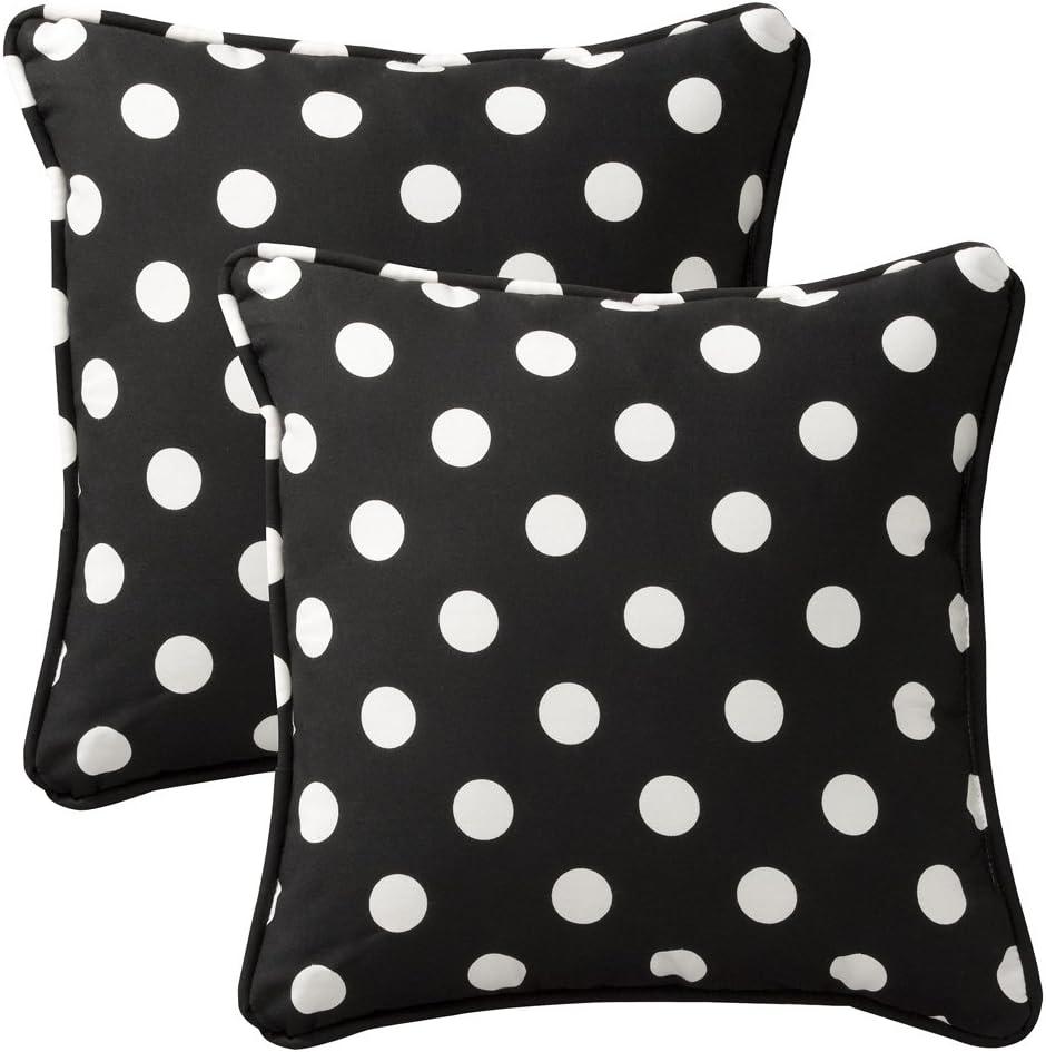 Black and White Polka Dot Square Outdoor Throw Pillow Set