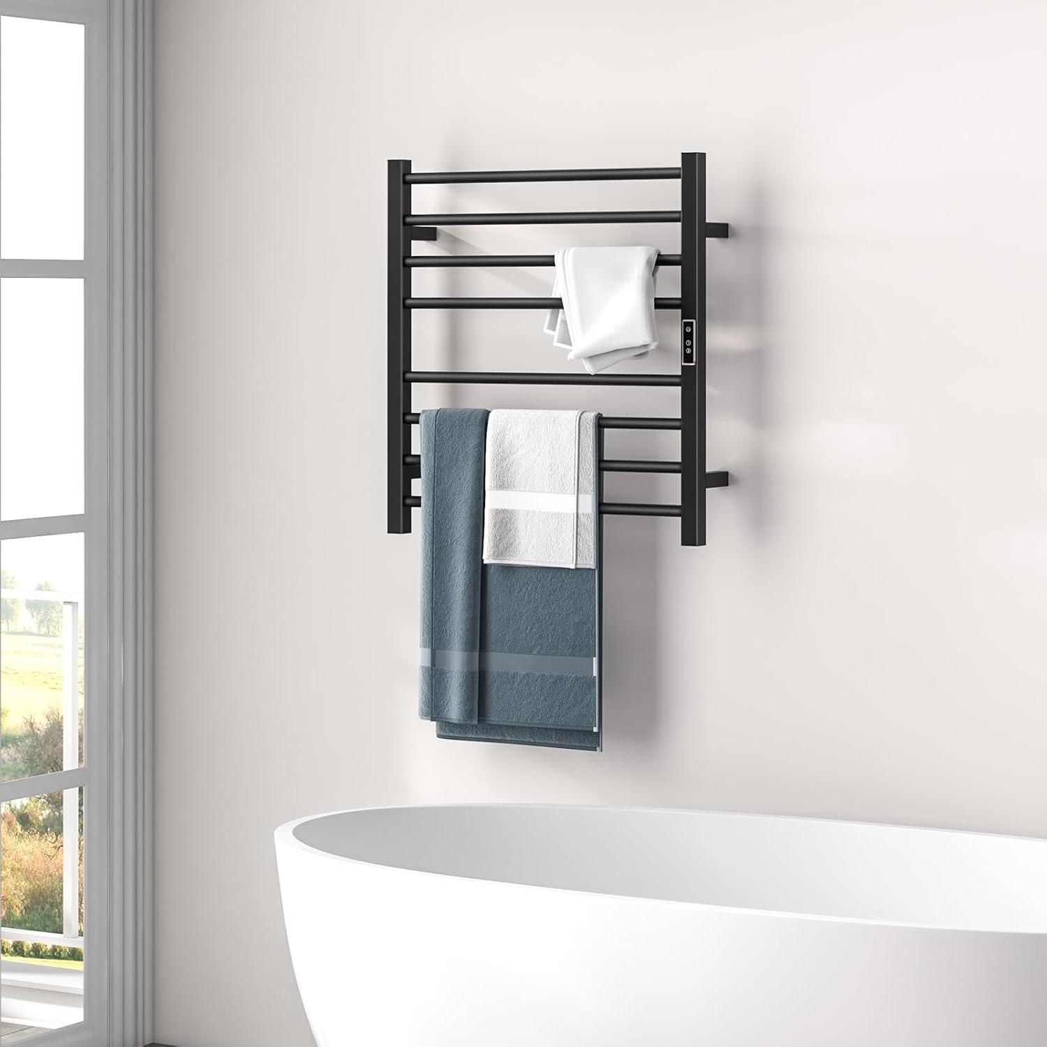 Black Stainless Steel Freestanding Towel Warmer with LED Display