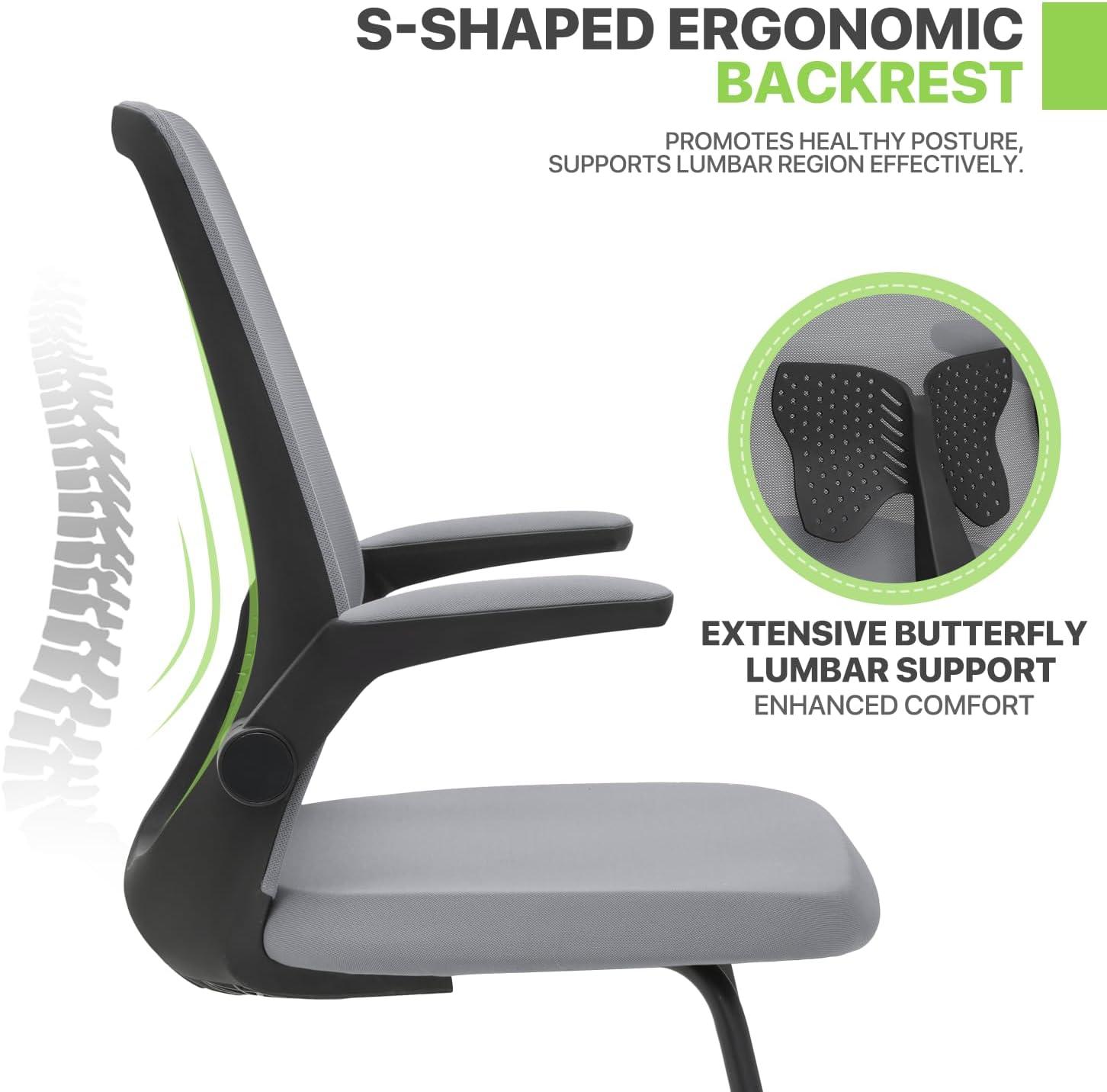 Magshion Set of 2 Ergonomic Office Chair, Computer Desk Seat with Lumbar Support & Flip-Up Arms for Home Office, Grey