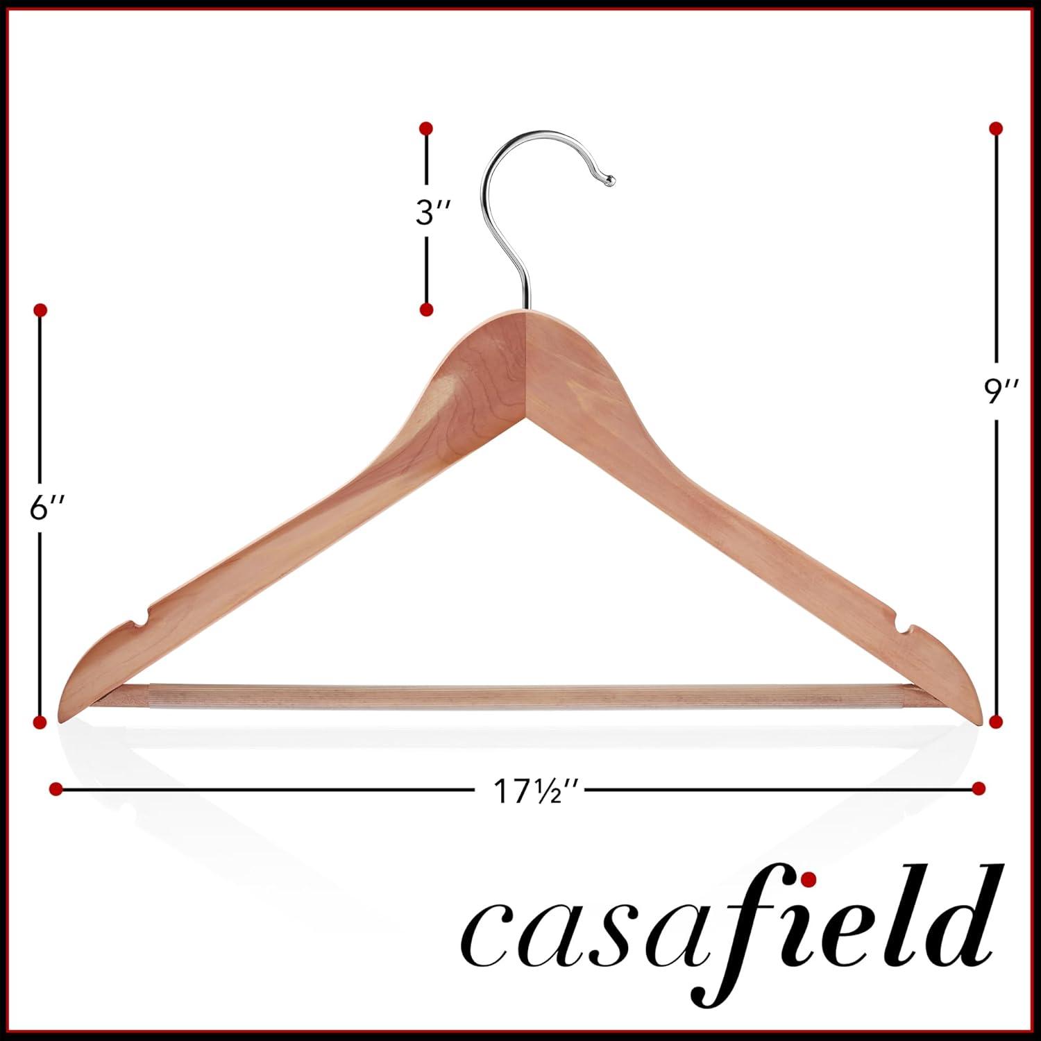 Casafield Red Cedar Wooden Suit Hangers with Non-Slip Bar and Swivel Hook