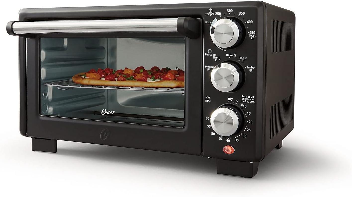 Matte Black and Silver 4-Slice Convection Toaster Oven