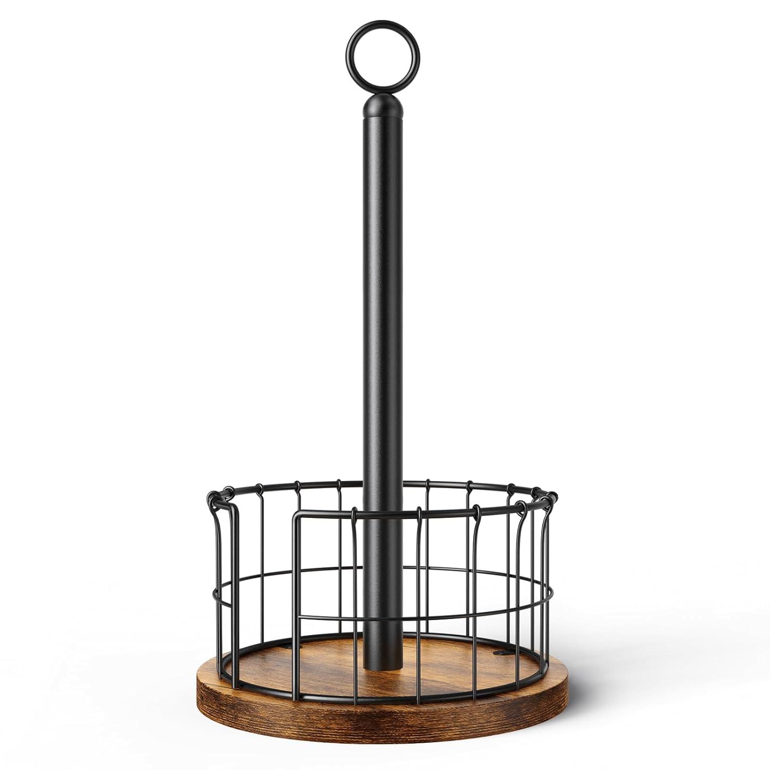 One Allium Way® Paper Towel Holder Countertop, Standing Paper Towel Roll Holder For Bathroom, Paper Towel Rack With Heavy Duty Wooden Base For Kitchen Counter, Fits Standard Or Jumbo-Sized Rolls,(Brown)