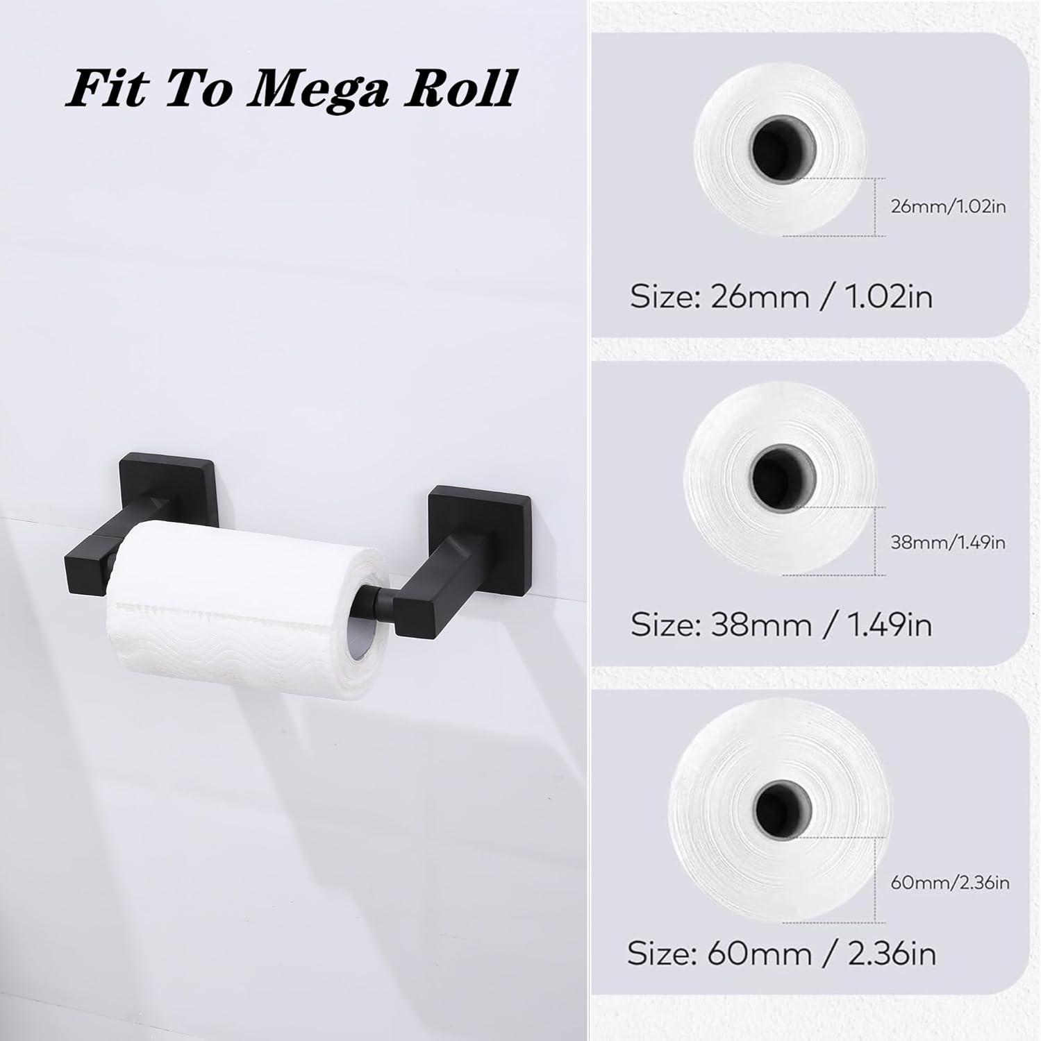 BWE Wall Mounted Toilet Paper Holder Double Post Pivoting Square Tissue Holders Roll Hangers Stand