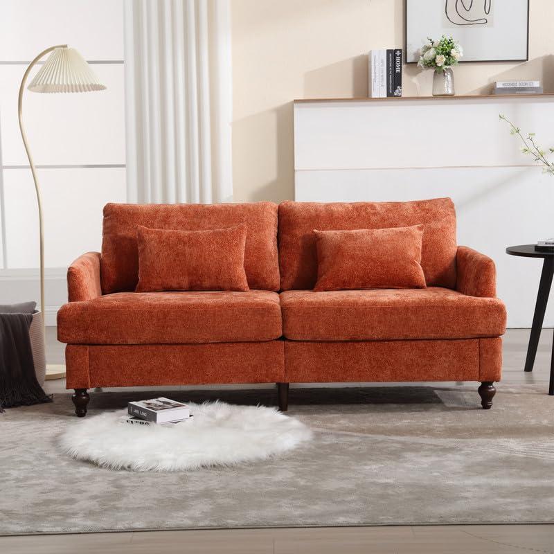 George Oliver Chenille Loveseat Sofa, Mid-Century 2-Seat Upholstered Couch with Wooden Legs for Living Room or Bedroom