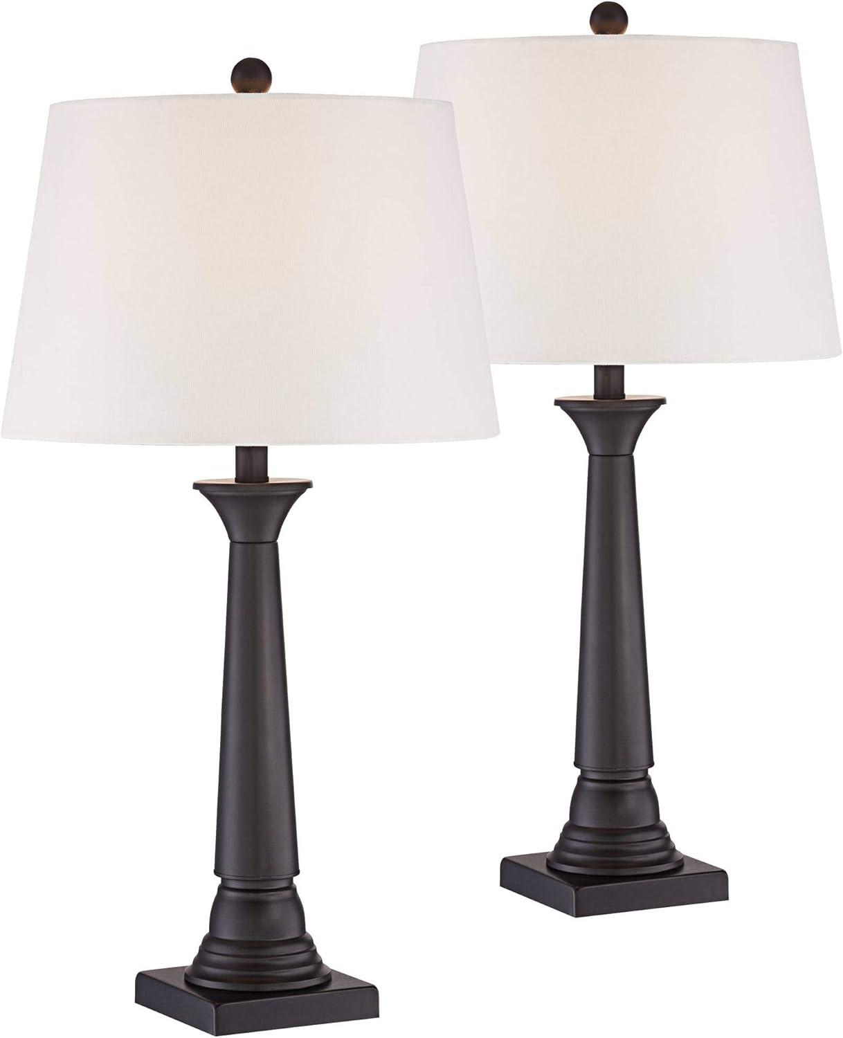 360 Lighting Dolbey Rustic Farmhouse Table Lamps 28" Tall Set of 2 Bronze Off White Drum Shade for Bedroom Living Room Bedside Nightstand Office House