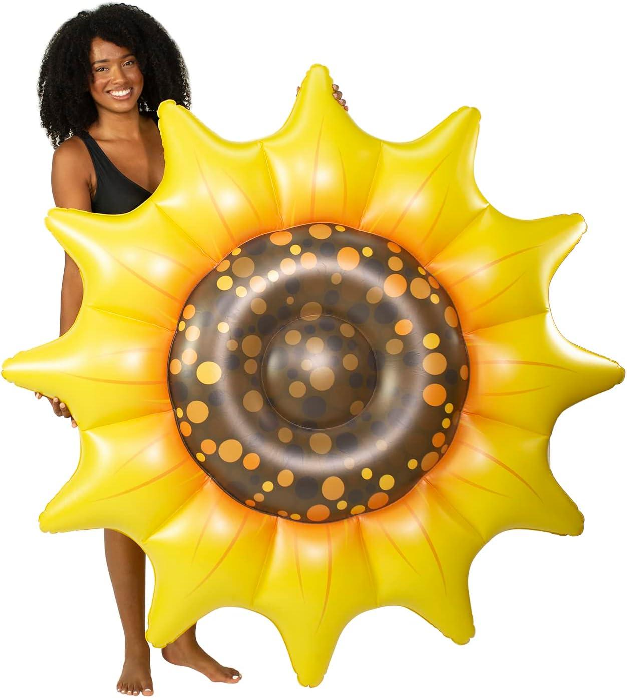 Get Ready for Summer Fun with PoolCandy's Inflatable Sunflower Island Pool Float - Perfect for Parties and Relaxation. The Ultimate Swimming Pool Inflatable Toy.