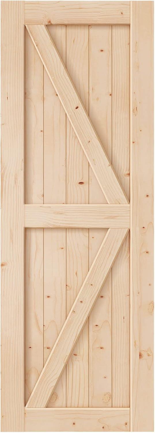 Hassch 30"x84" Unfinished Sliding Barn Door, K Frame, Natural Solid Spruce Wood, Requires Simple DIY Assembly