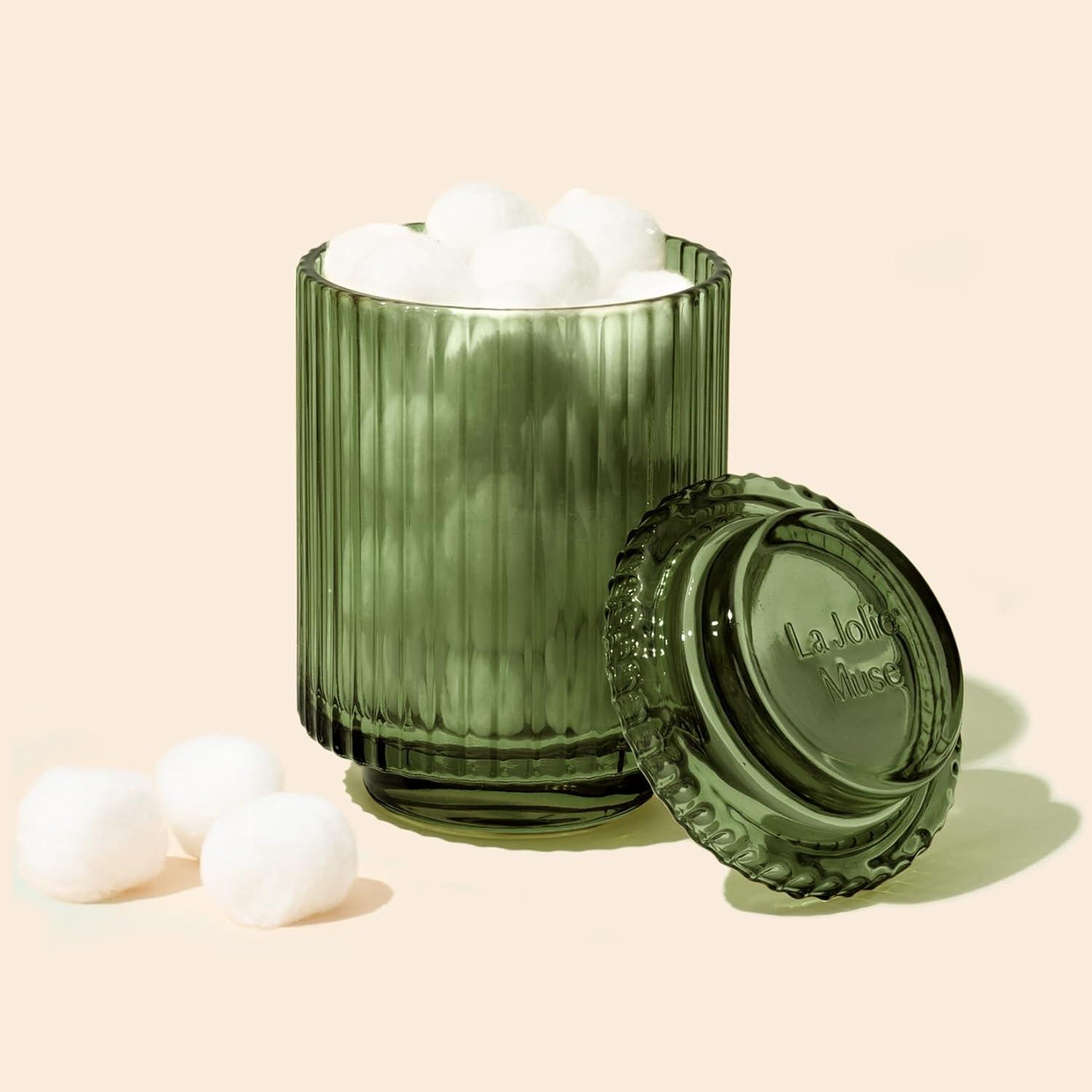 Pomegranate & Pine Green Ribbed Glass Soy Candle, 11oz