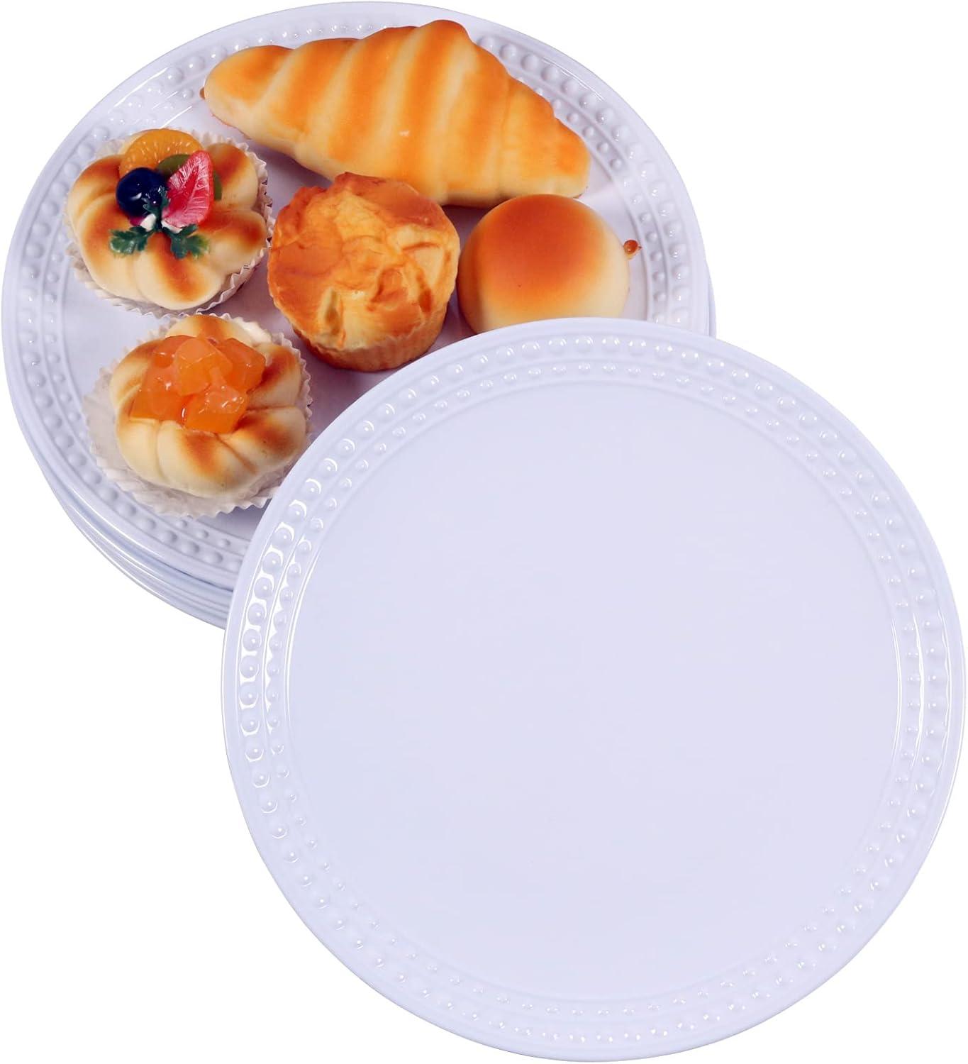 White Round Melamine Dinner Plates Set, 11 Inch, 6-Piece