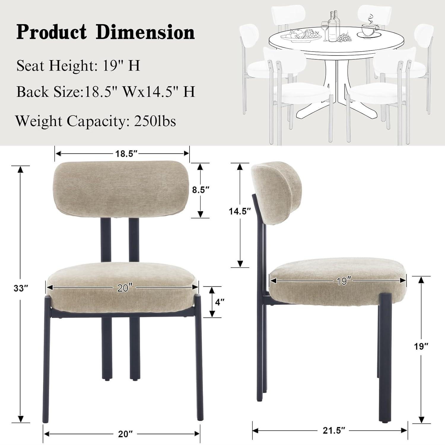 CONCETTA Dining Chairs Set of 4, Kitchen Chairs with Curved Backrest & Metal Legs, Mid Century Modern Round Dining Room Chairs for Vanity, Living Room,Beige