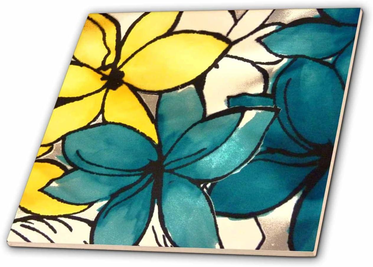 Teal and Yellow Floral Ceramic Square Tile, 12-inch