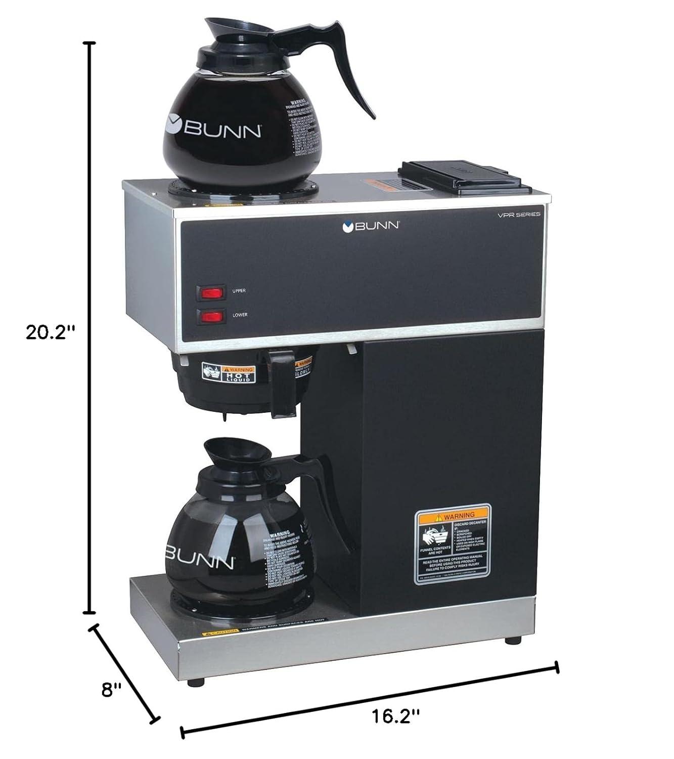 BUNN VPR 12-Cup Commercial Coffee Brewer with Two Glass Decanters, 2 Warmers