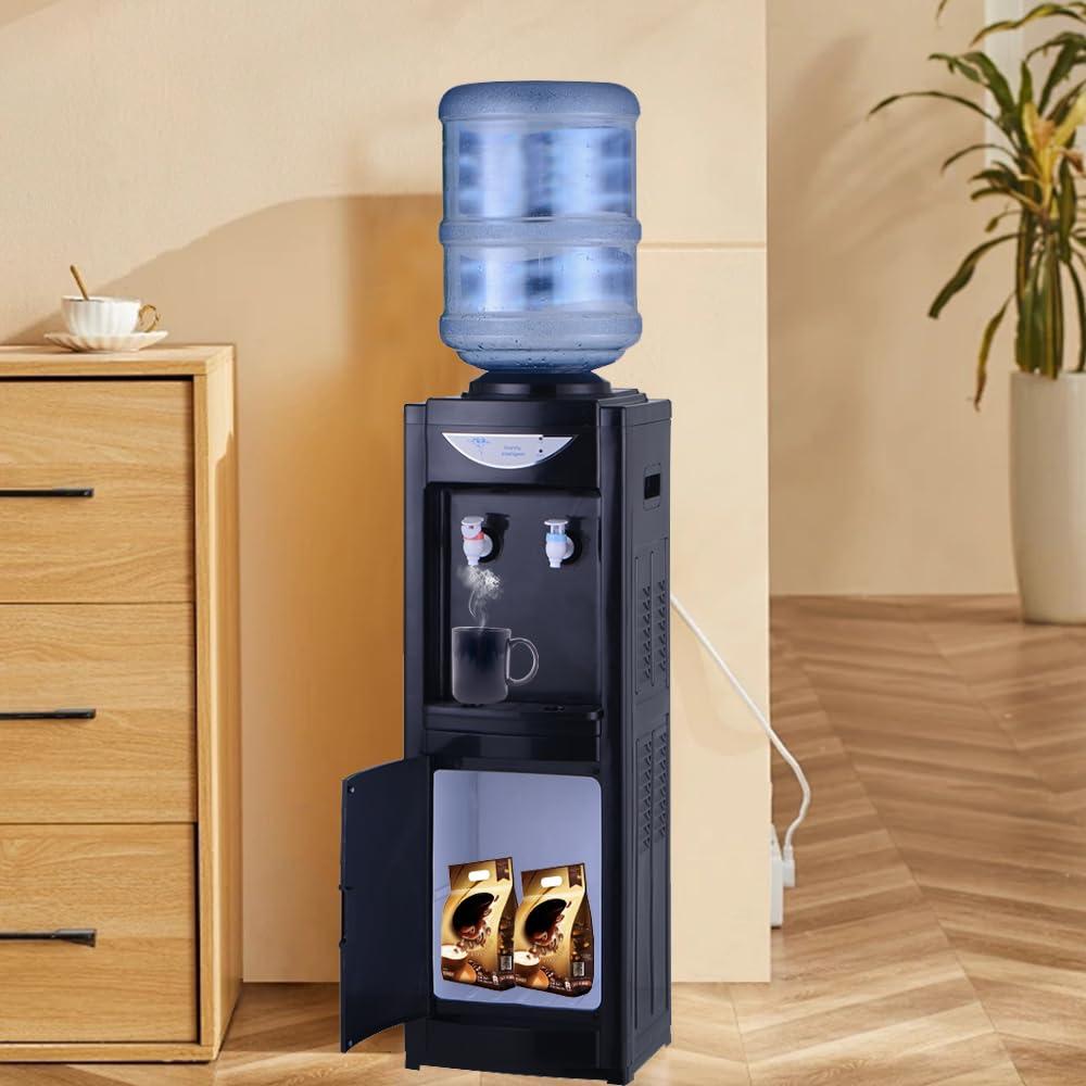 Hot & Cold Top Loading Water Dispenser, 5 Gallon Water Cooler Dispenser with Child Safety Lock, Removable Drip Tray and Storage Cabinet, Ideal for Home Office Use, White