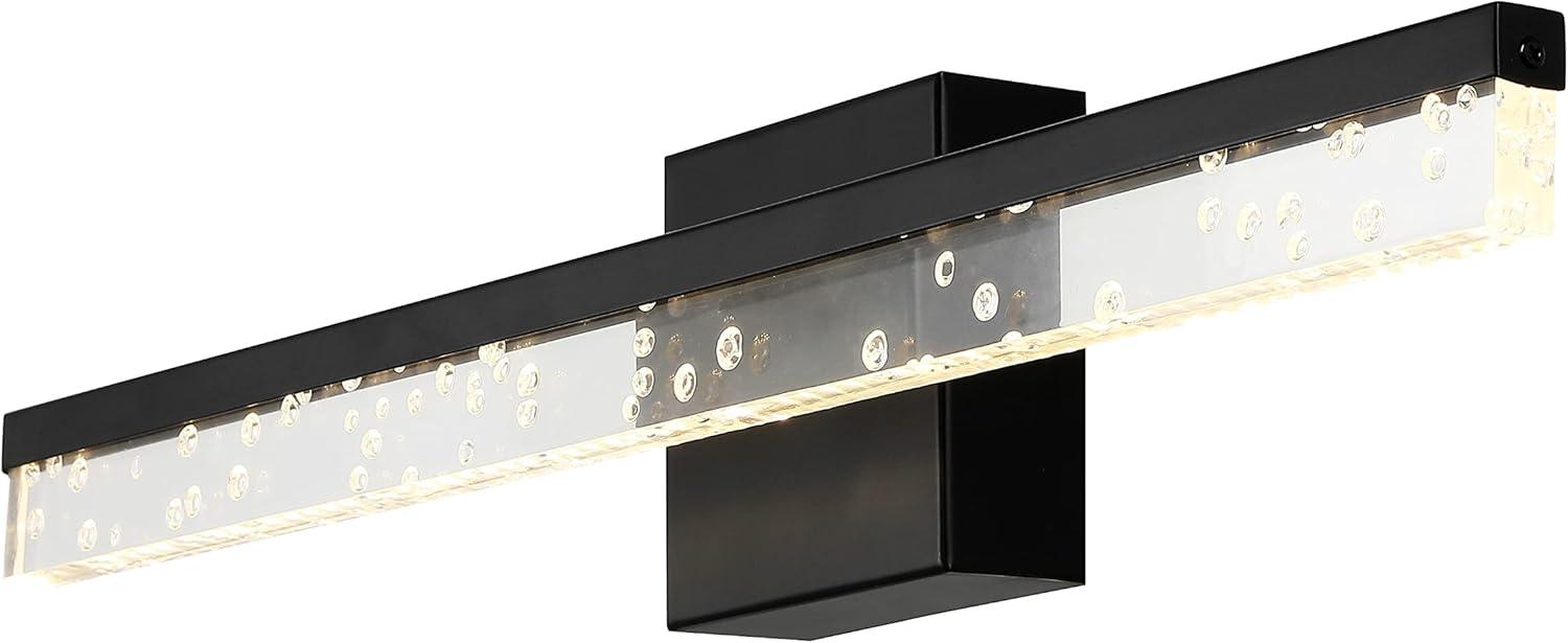 Mario 22" Black Iron LED Vanity Light with Seeded Acrylic Shade