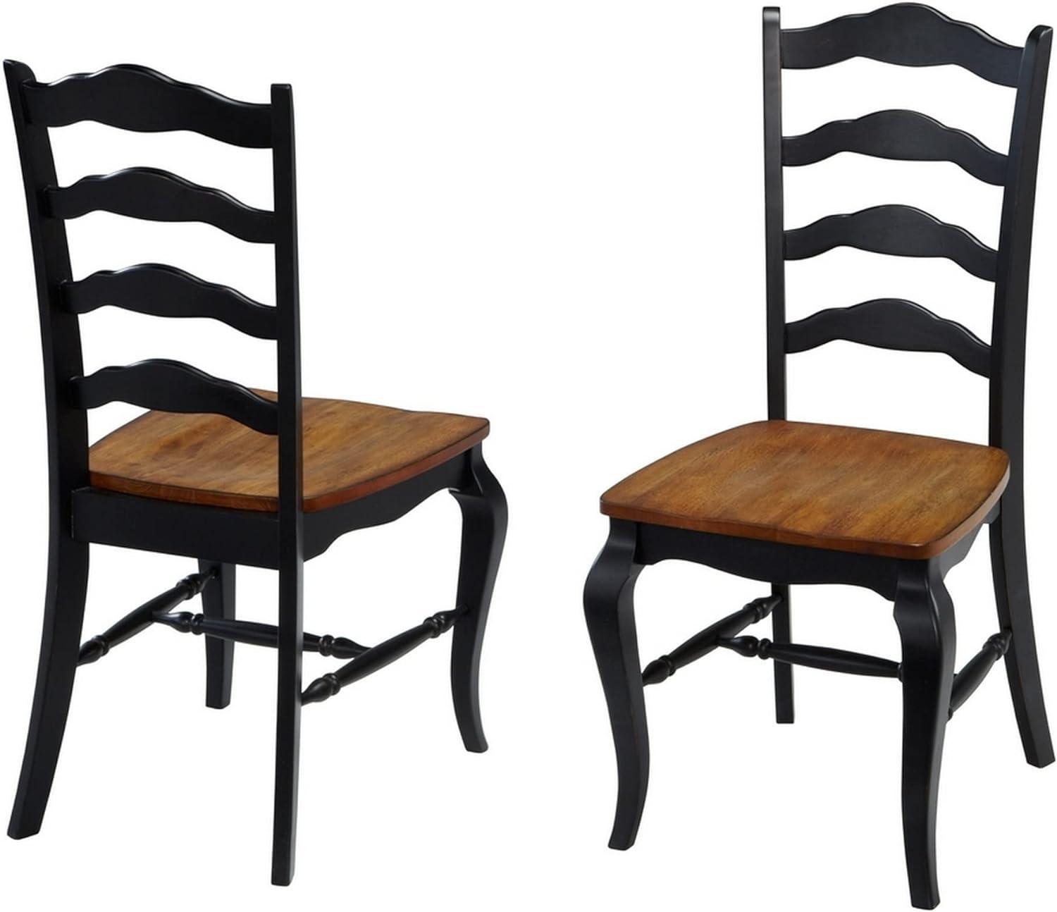 High Ladderback Oak and Black Wood Side Chair Pair