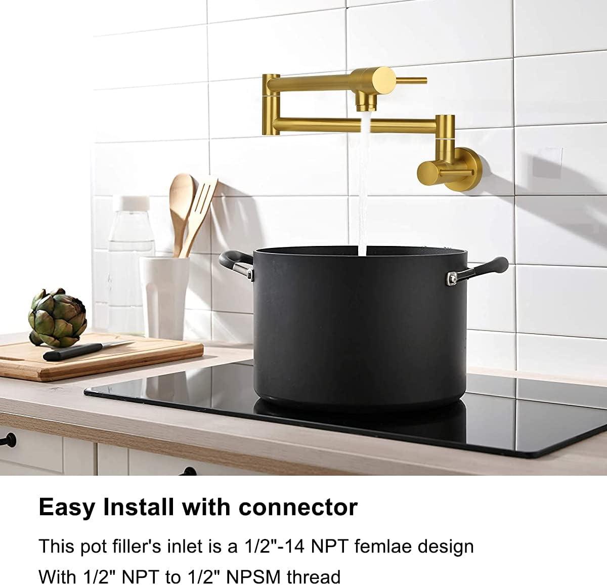 Brushed Gold Stainless Steel Wall Mount Pot Filler Faucet