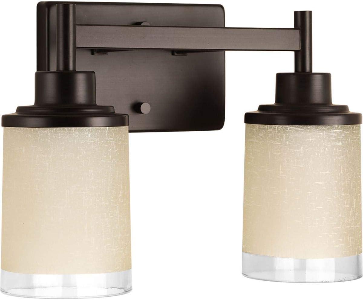 Progress Lighting Alexa Collection 2-Light Bath Fixture, Antique Bronze, White Linen Glass Shade